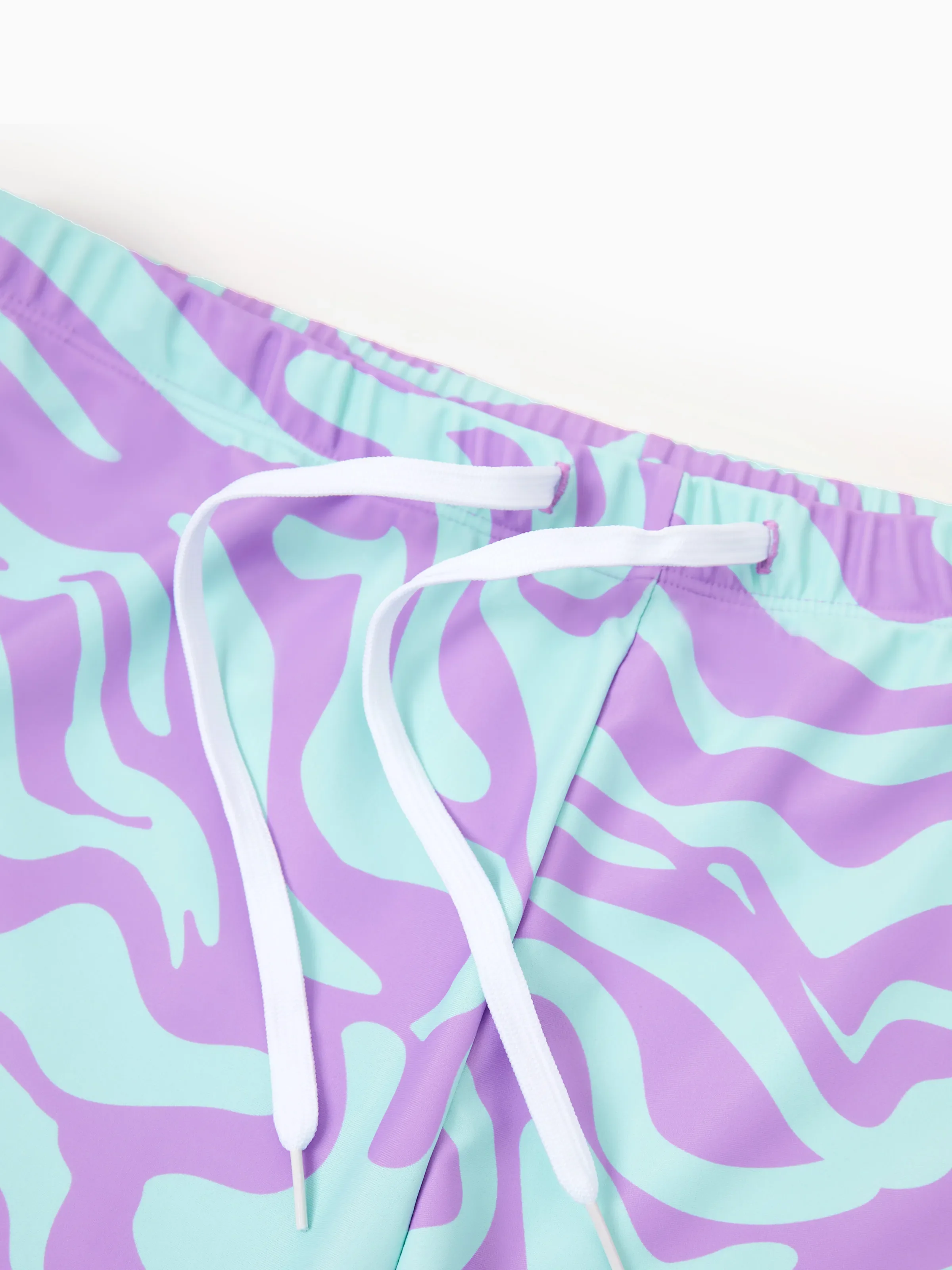 Daddy & Daughter Trendy Purple & Blue Wave Print Swim Trunks or Midriff Cutout One-Piece Swimsuit Purple - Image 3