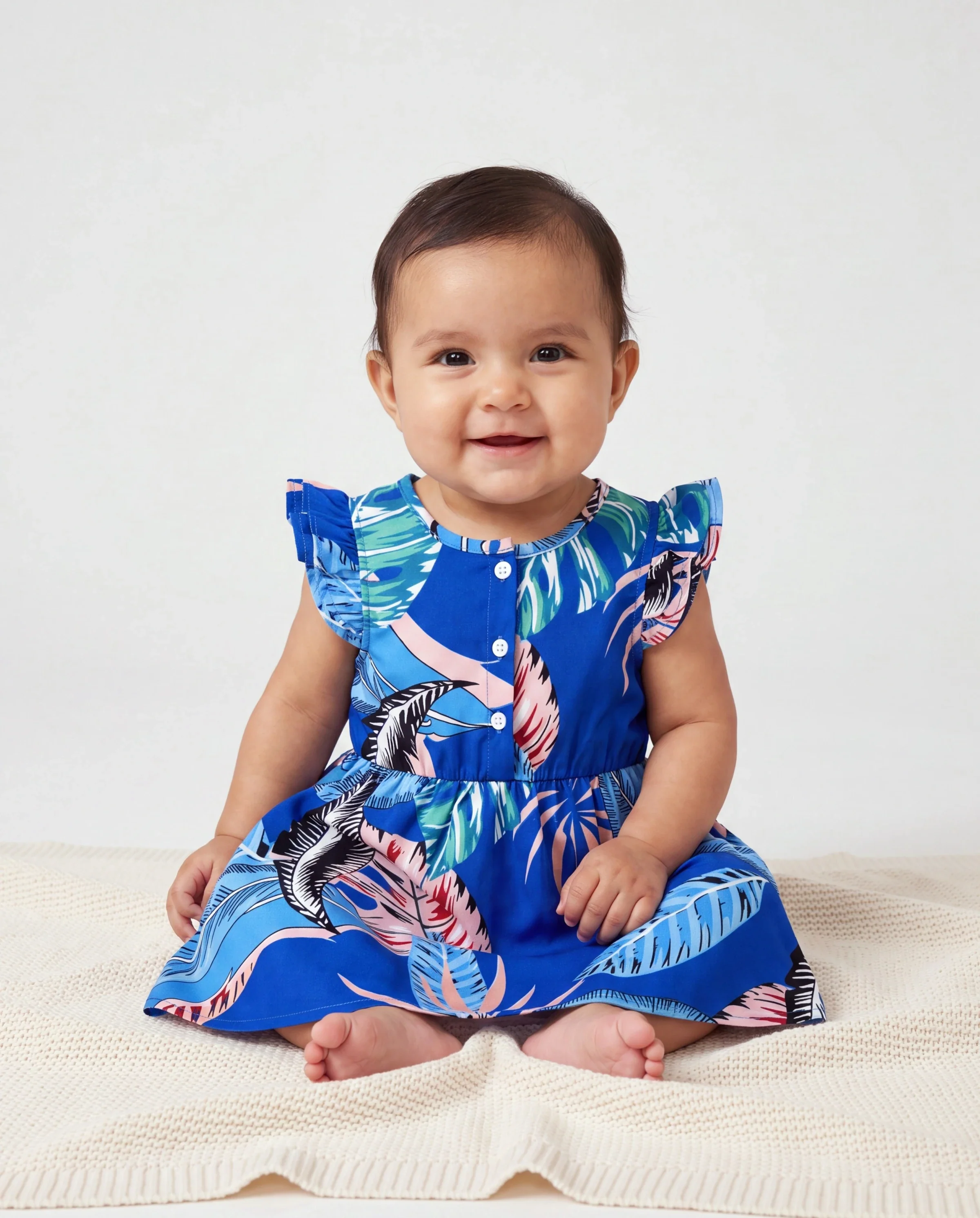 Daddy & Daughter Tropical Dress & T-shirt Set – Blue Floral Print for Dad, Mom, Girls & Baby, Perfect for Summer Vacations and Family Photos Blue - Image 4