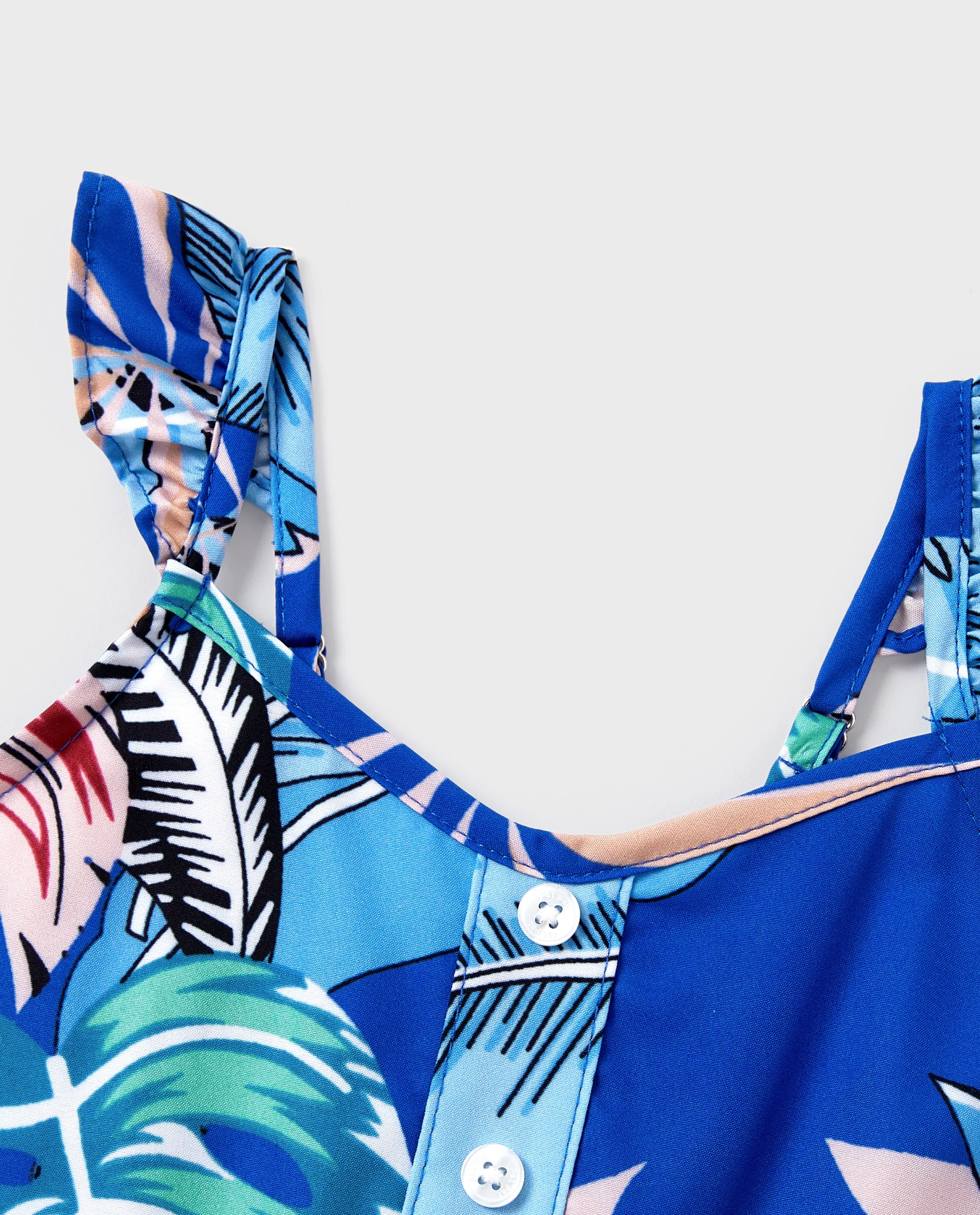 Daddy & Daughter Tropical Dress & T-shirt Set – Blue Floral Print for Dad, Mom, Girls & Baby, Perfect for Summer Vacations and Family Photos Blue - Image 6