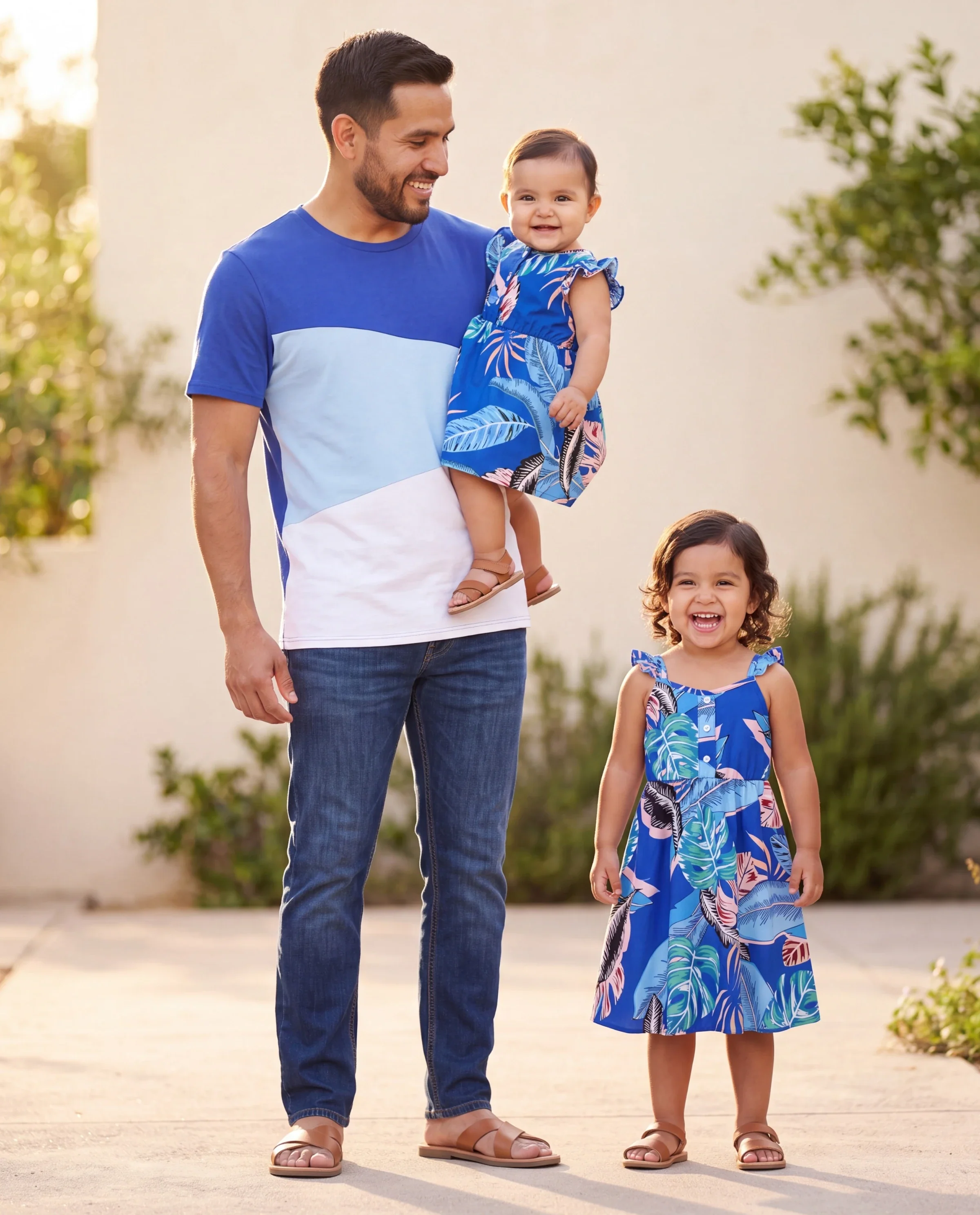 Daddy & Daughter Tropical Dress & T-shirt Set – Blue Floral Print for Dad, Mom, Girls & Baby, Perfect for Summer Vacations and Family Photos Blue - Image 9
