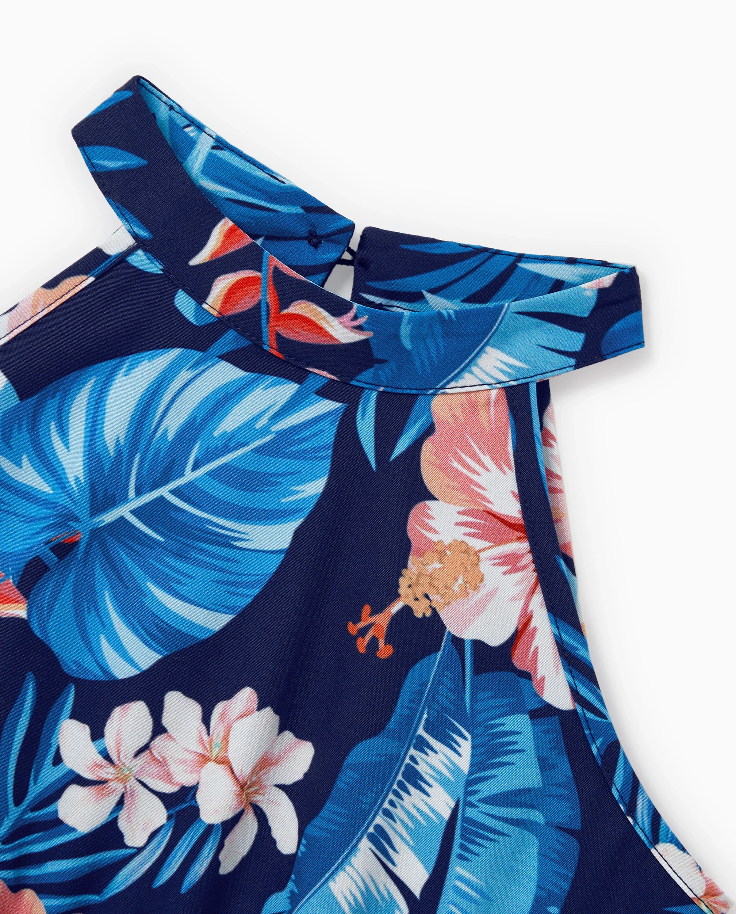 Daddy & Daughter Vacation Set Tropical Floral Print Shirt or Halter Dresses for Dad, Mom, Kids & Baby, Perfect for Summer Holidays & Family Photos Deep Blue - Image 6