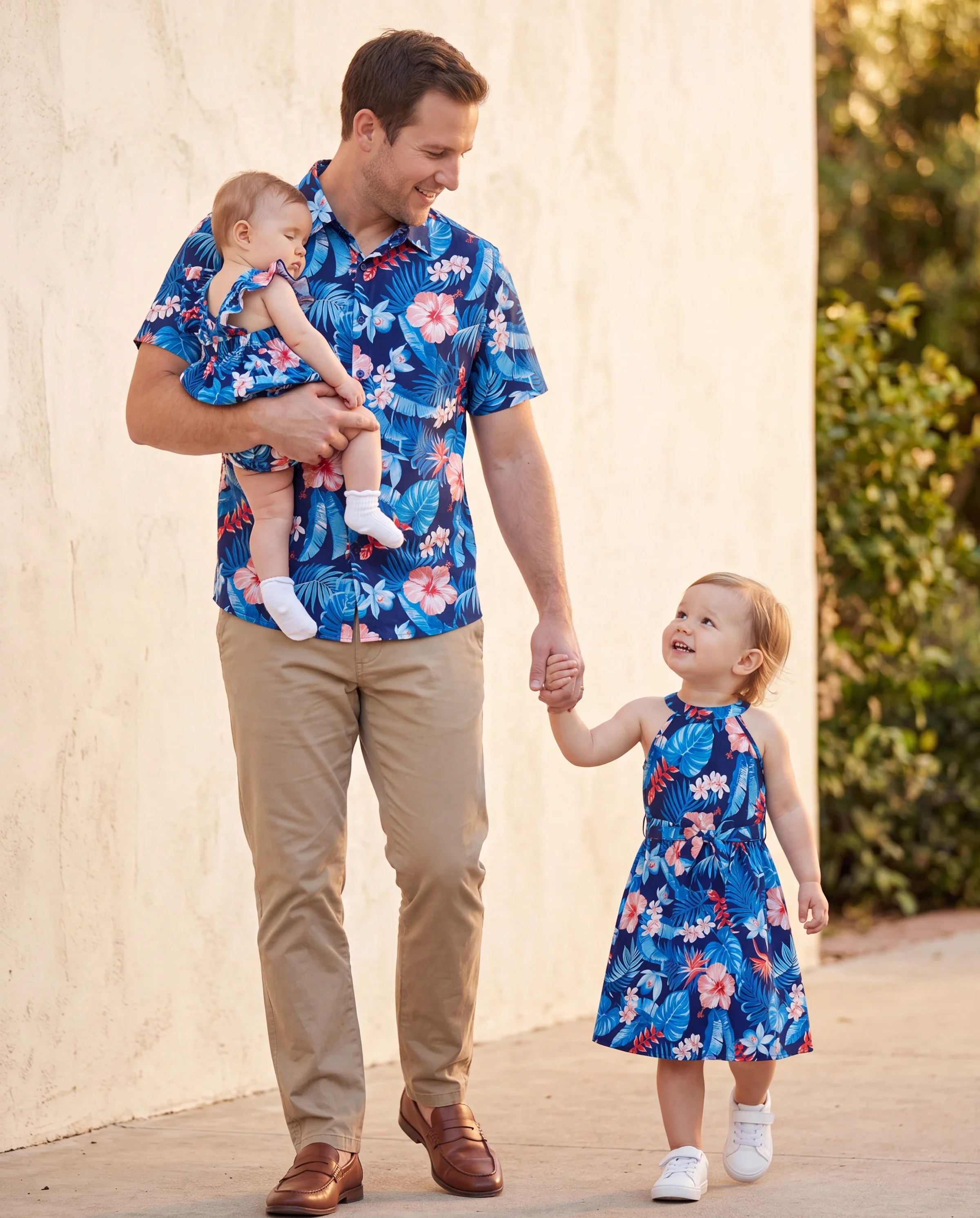 Daddy & Daughter Vacation Set Tropical Floral Print Shirt or Halter Dresses for Dad, Mom, Kids & Baby, Perfect for Summer Holidays & Family Photos Deep Blue - Image 9