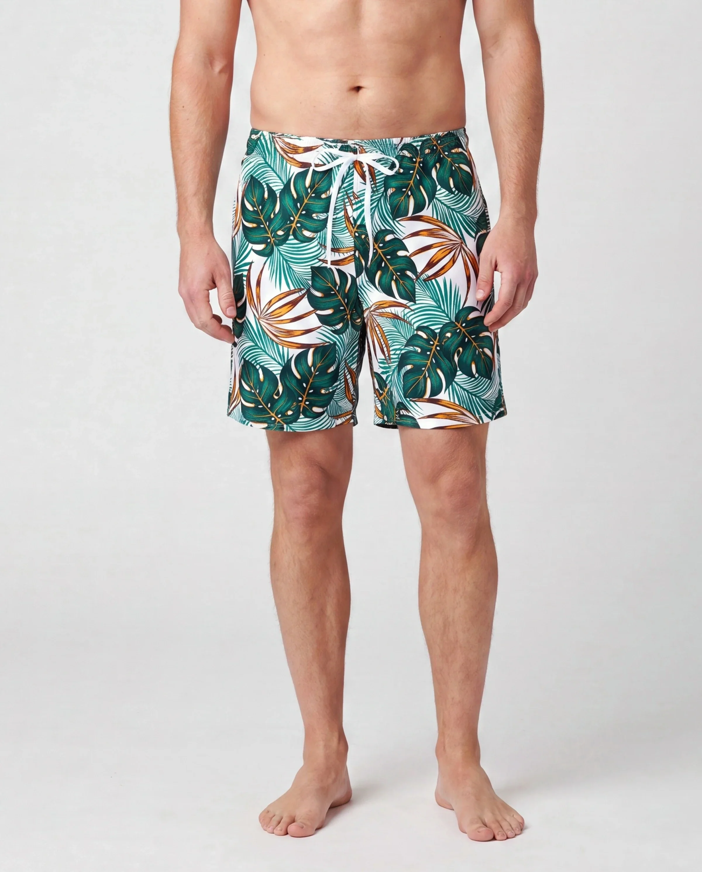 Daddy & Son Allover Plants Print Swim Trunks Shorts Dark Green - Image 2