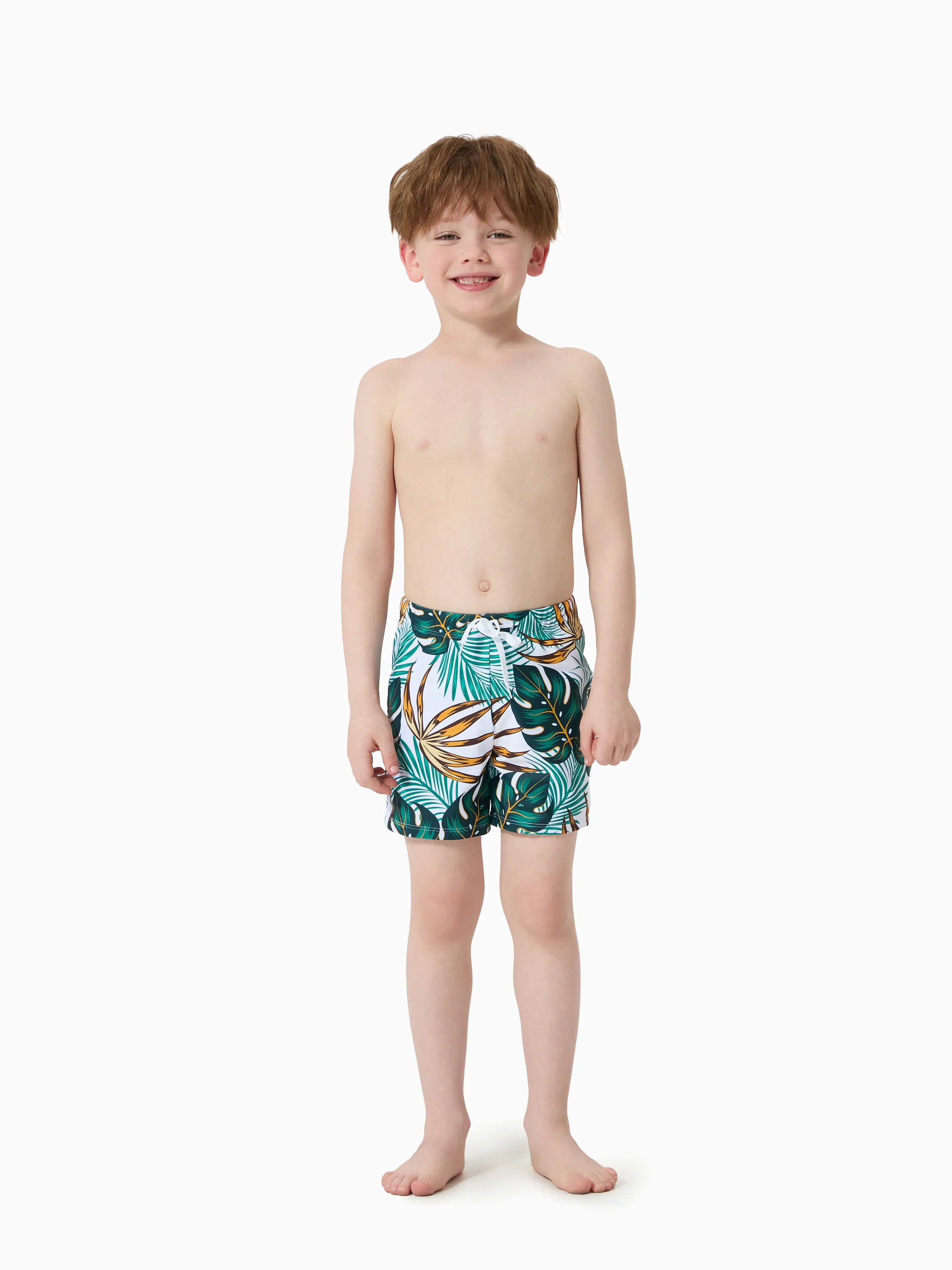 Daddy & Son Allover Plants Print Swim Trunks Shorts Dark Green - Image 3