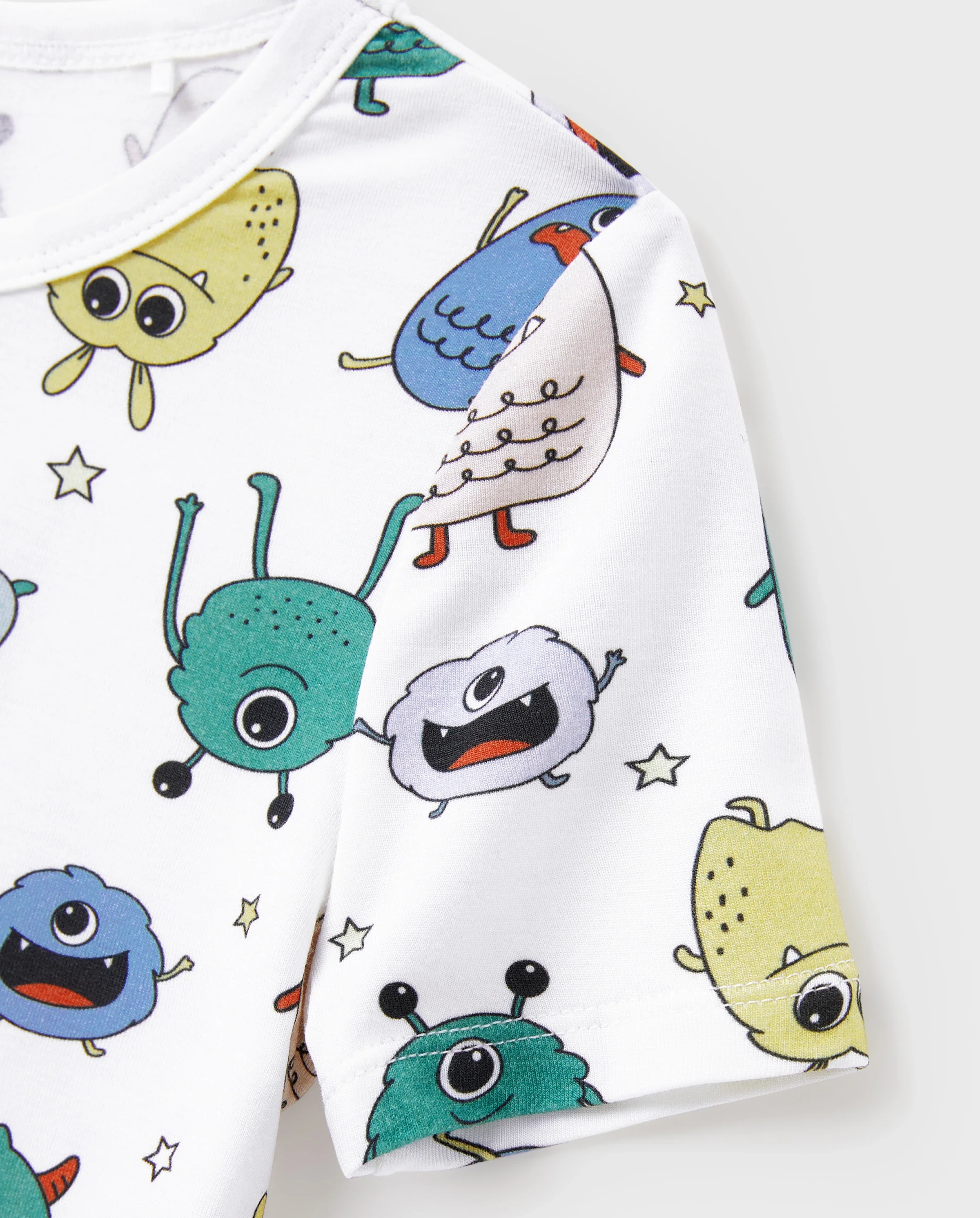 Daddy & Son Bamboo Family Pajamas Cute Little Monster Print Short-sleeve Matching Pajama Set ( Snug-Fitting for Children ) White - Image 7