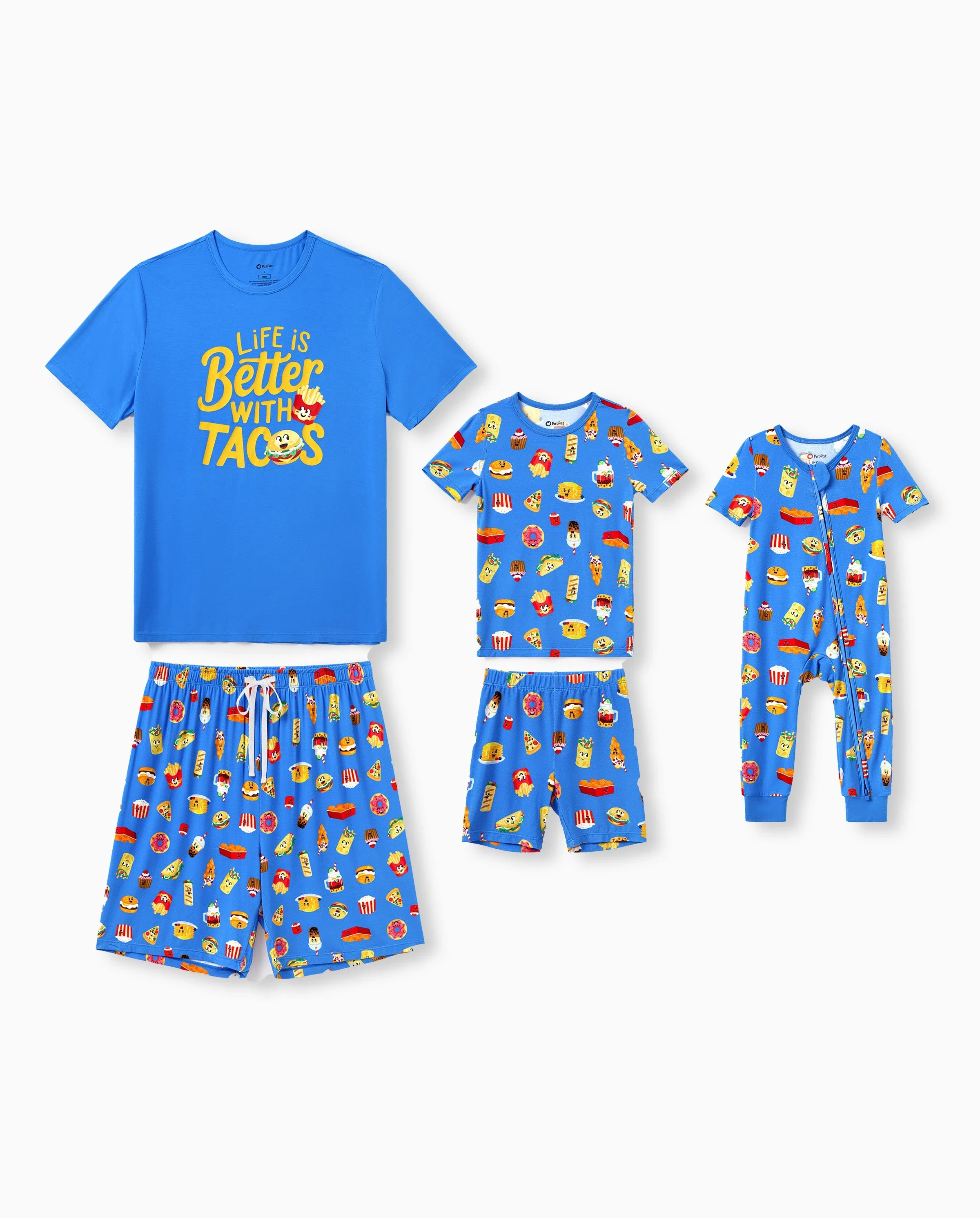 Daddy & Son Bamboo Pajamas Buttery Soft Bamboo PJs for Men Women Kids Toddler, Cute Burger & Fries Print Short Sleeve Sleepwear (Snug-Fitting for Children) Royal Blue - Image 8