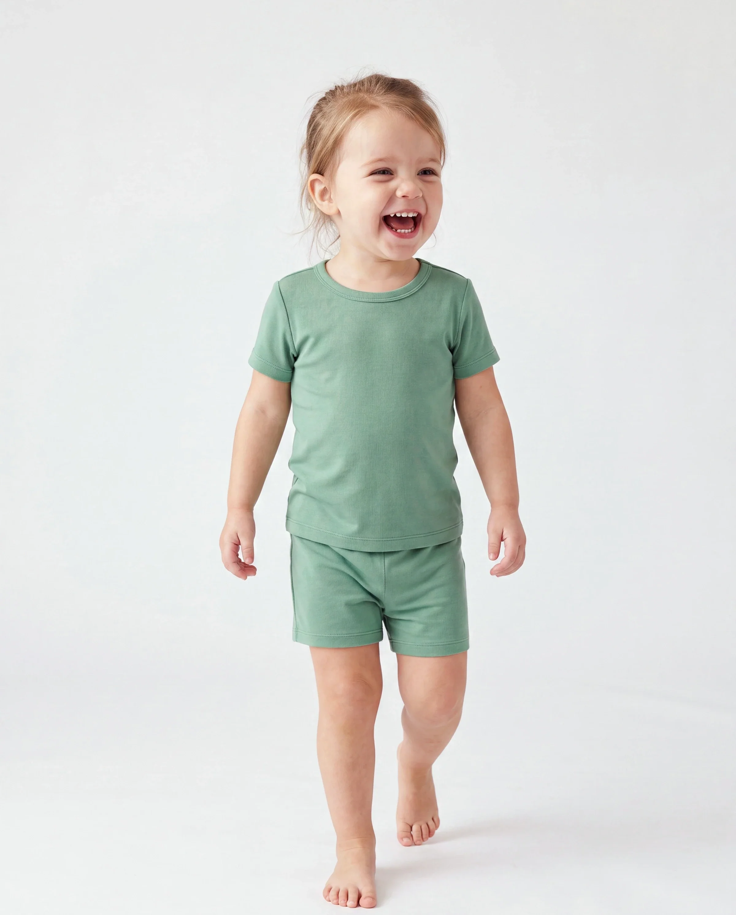 Daddy & Son Bamboo Pajamas Buttery Soft Bamboo Viscose PJs for Men Women Kids Toddler Baby, Solid Color Short Sleeve Shirt & Shorts Sleepwear Green - Image 3
