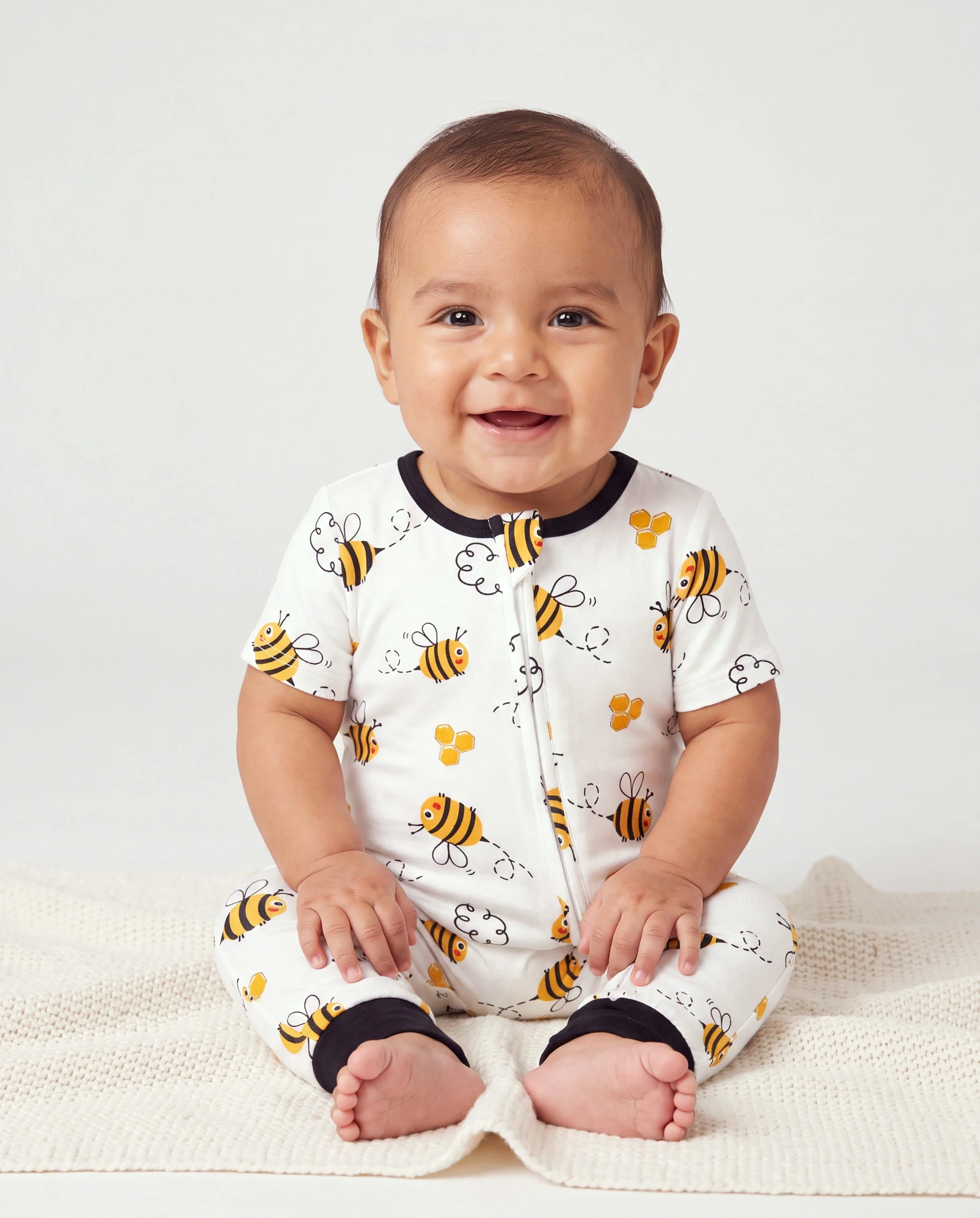 Daddy & Son Bamboo Pajamas Soft Bamboo Viscose PJs for Men Women Kids Toddler, Cute Bee Print Sleepwear with Short Sleeve Top and Long Pants White - Image 4