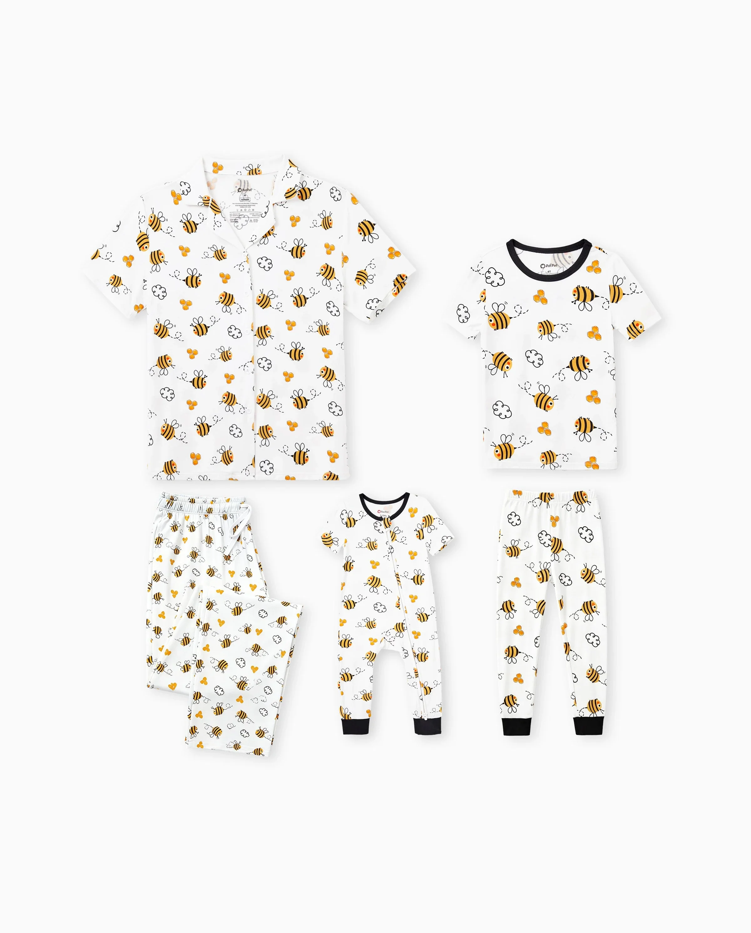 Daddy & Son Bamboo Pajamas Soft Bamboo Viscose PJs for Men Women Kids Toddler, Cute Bee Print Sleepwear with Short Sleeve Top and Long Pants White - Image 8