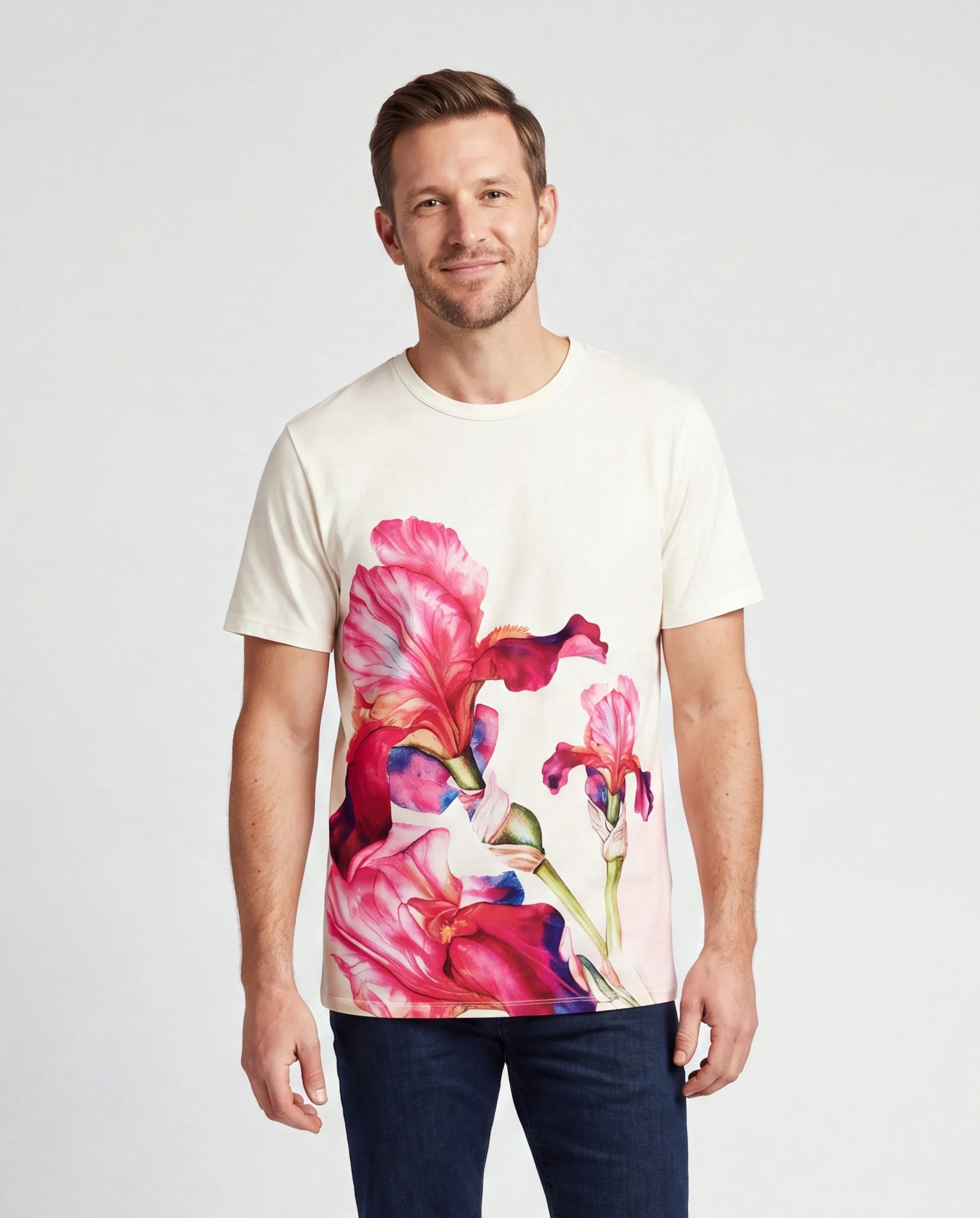 Daddy & Son Casual Outfit Floral Print T-shirt or Halter Dress Summer Set for Vacation Apricot - Image 2