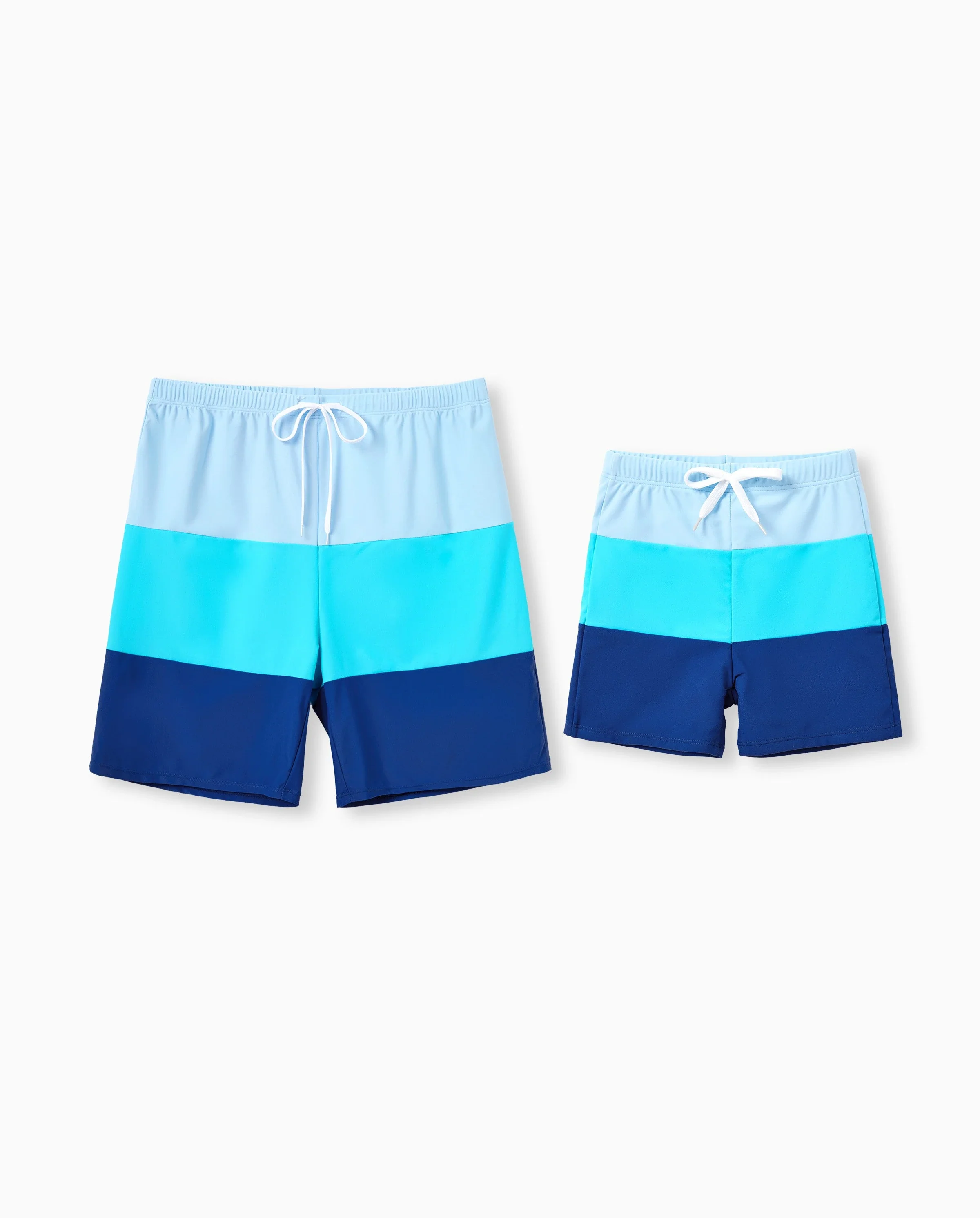Daddy & Son Color Block Swimsuits One Shoulder Swim Dress / Swim Trunks Set Blue - Image 7