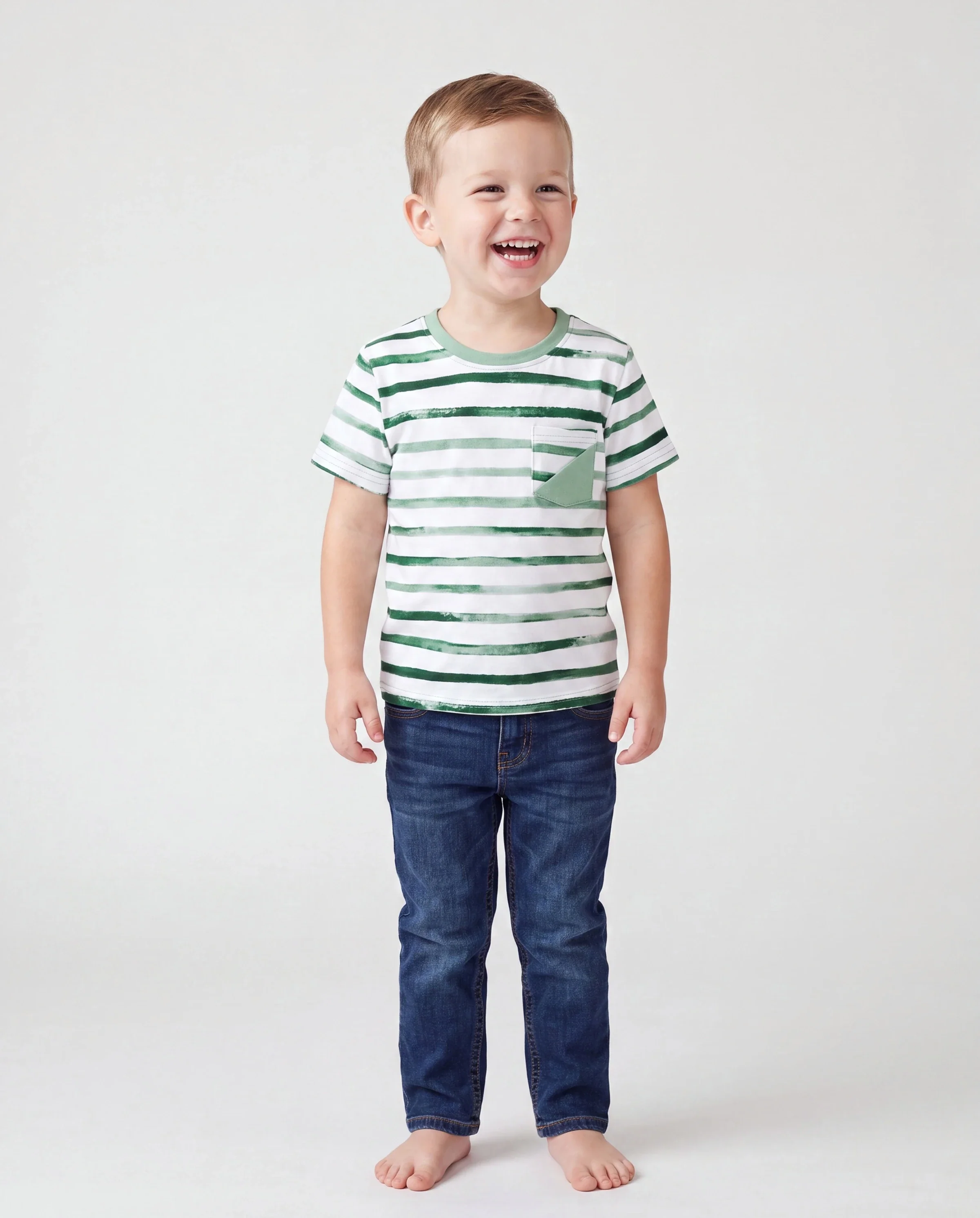 Daddy & Son Cotton Outfits Set Green Striped T-Shirt and Dress Set for Dad, Mom, Kids & Baby, Perfect for Summer Family Outings & Photos Green - Image 3