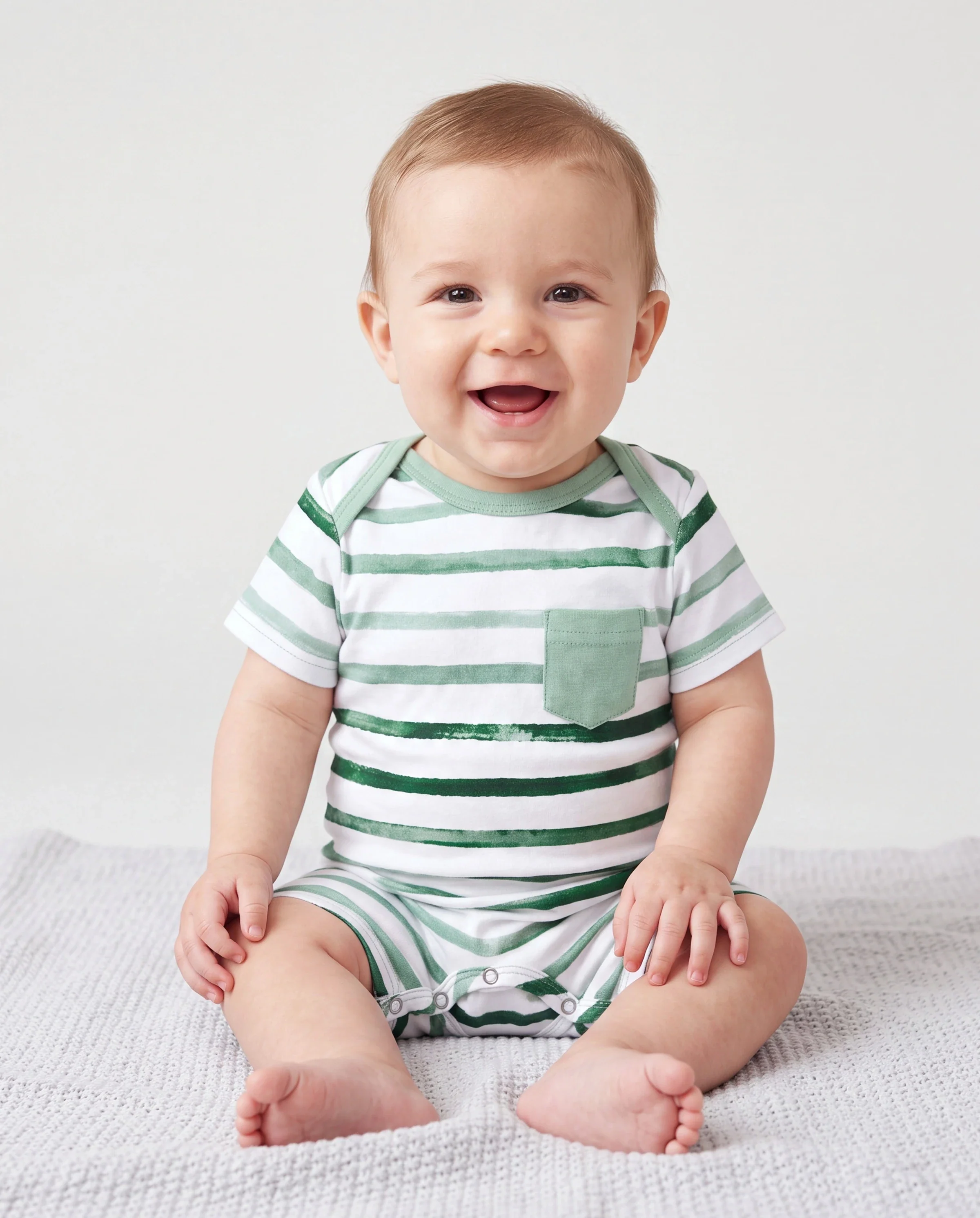 Daddy & Son Cotton Outfits Set Green Striped T-Shirt and Dress Set for Dad, Mom, Kids & Baby, Perfect for Summer Family Outings & Photos Green - Image 4