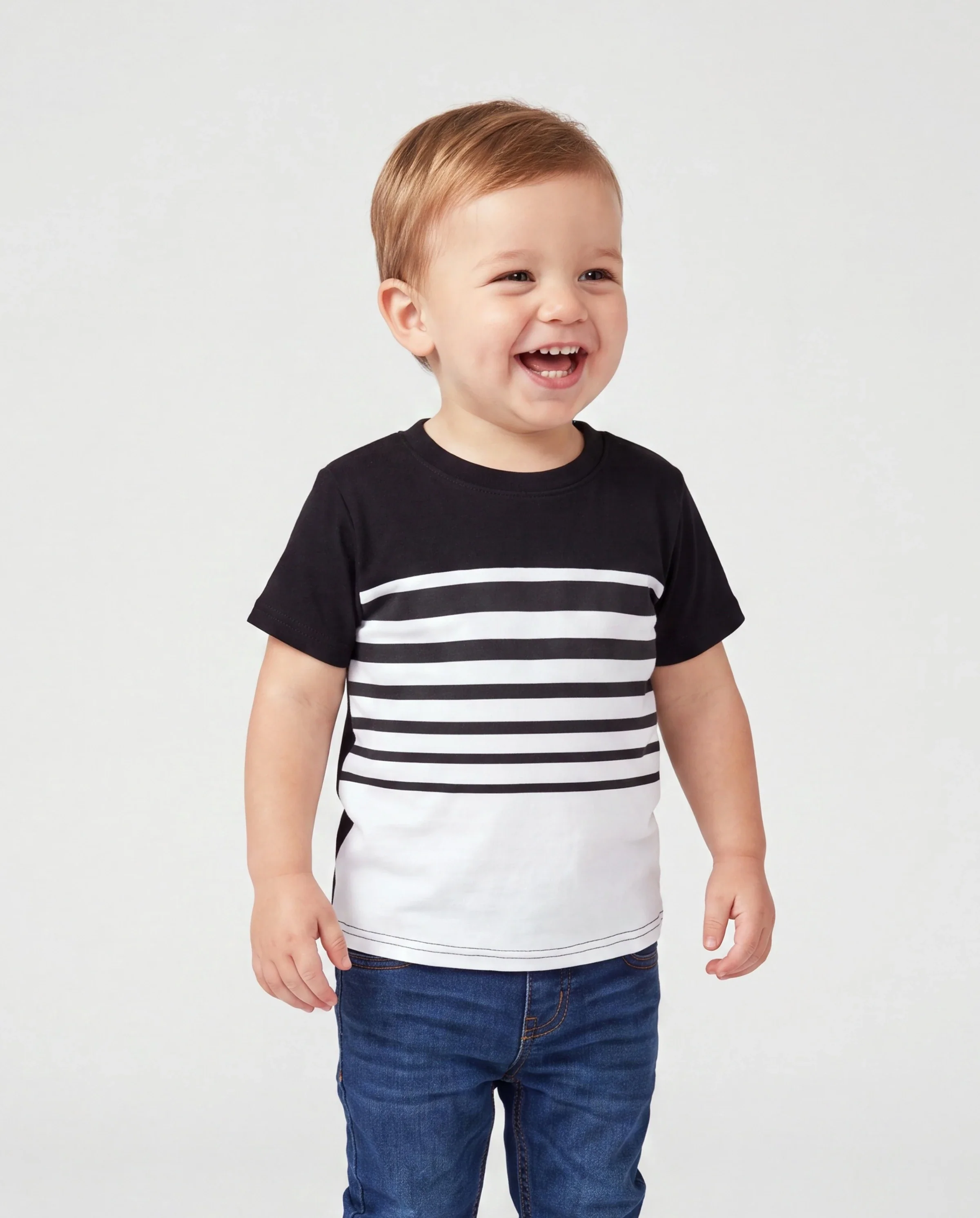 Daddy & Son Cotton Set Black and White Stripe T-shirt Black+White - Image 3