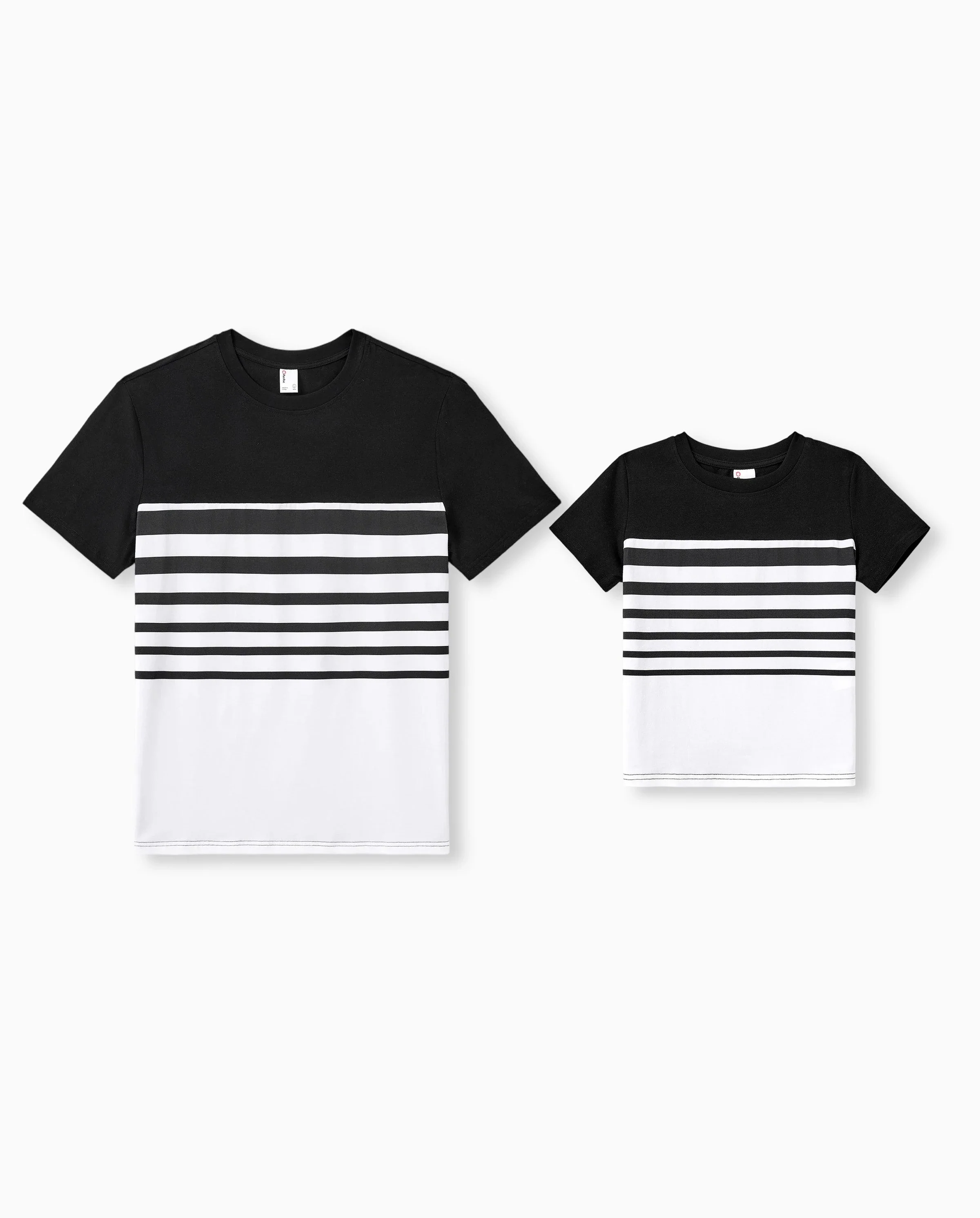 Daddy & Son Cotton Set Black and White Stripe T-shirt Black+White - Image 7