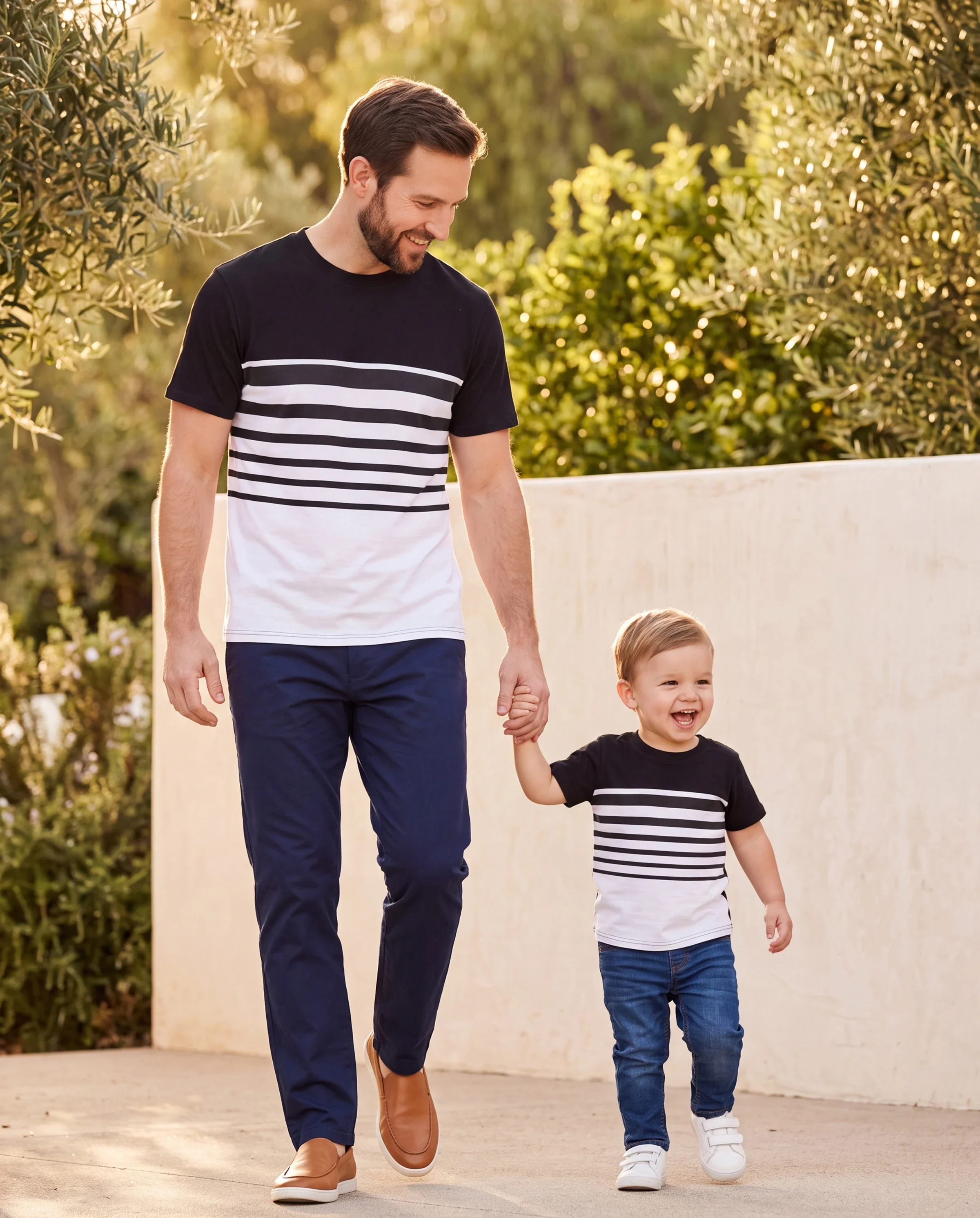 Daddy & Son Cotton Set Black and White Stripe T-shirt Black+White - Image 8