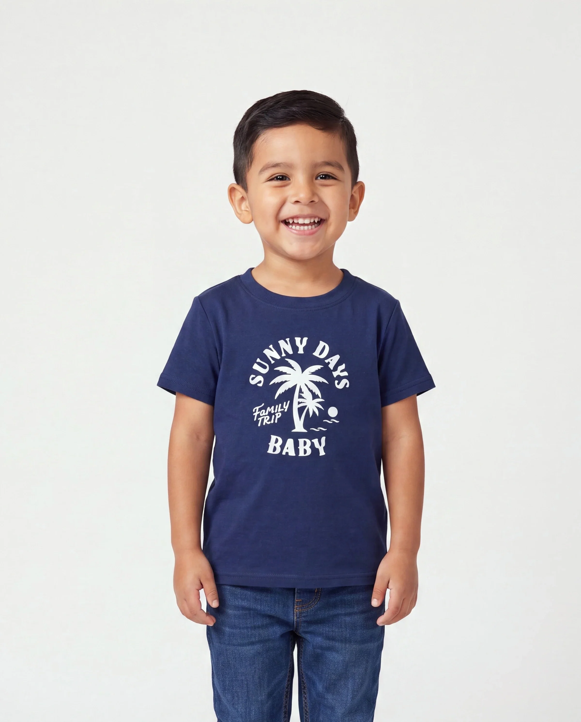 Daddy & Son Cotton T-Shirt & Dress Set – Sunny Days Palm Print for Dad, Mom, Baby & Toddler, Perfect for Summer Vacations & Family Outings Tibetan blue - Image 3