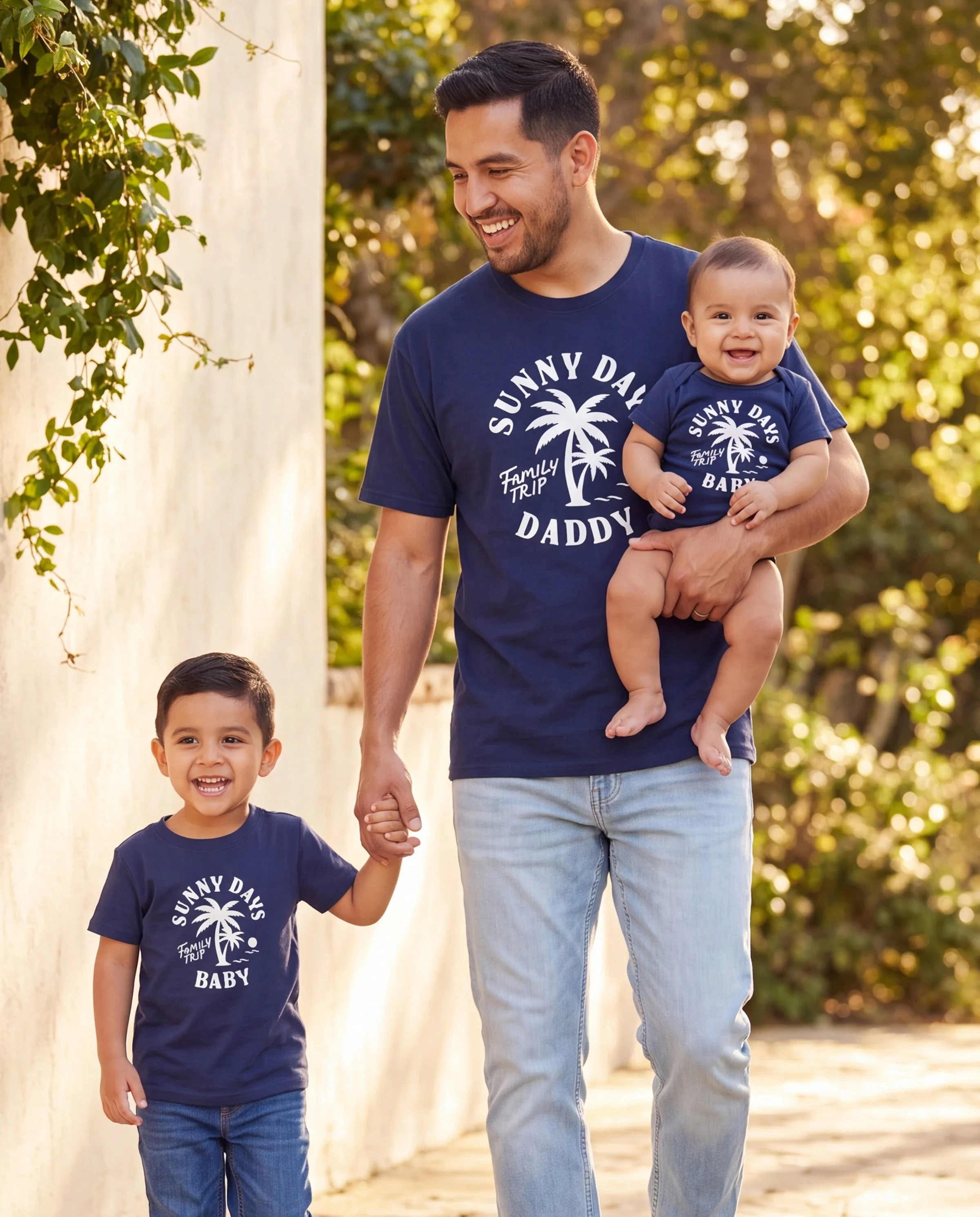 Daddy & Son Cotton T-Shirt & Dress Set – Sunny Days Palm Print for Dad, Mom, Baby & Toddler, Perfect for Summer Vacations & Family Outings Tibetan blue - Image 9