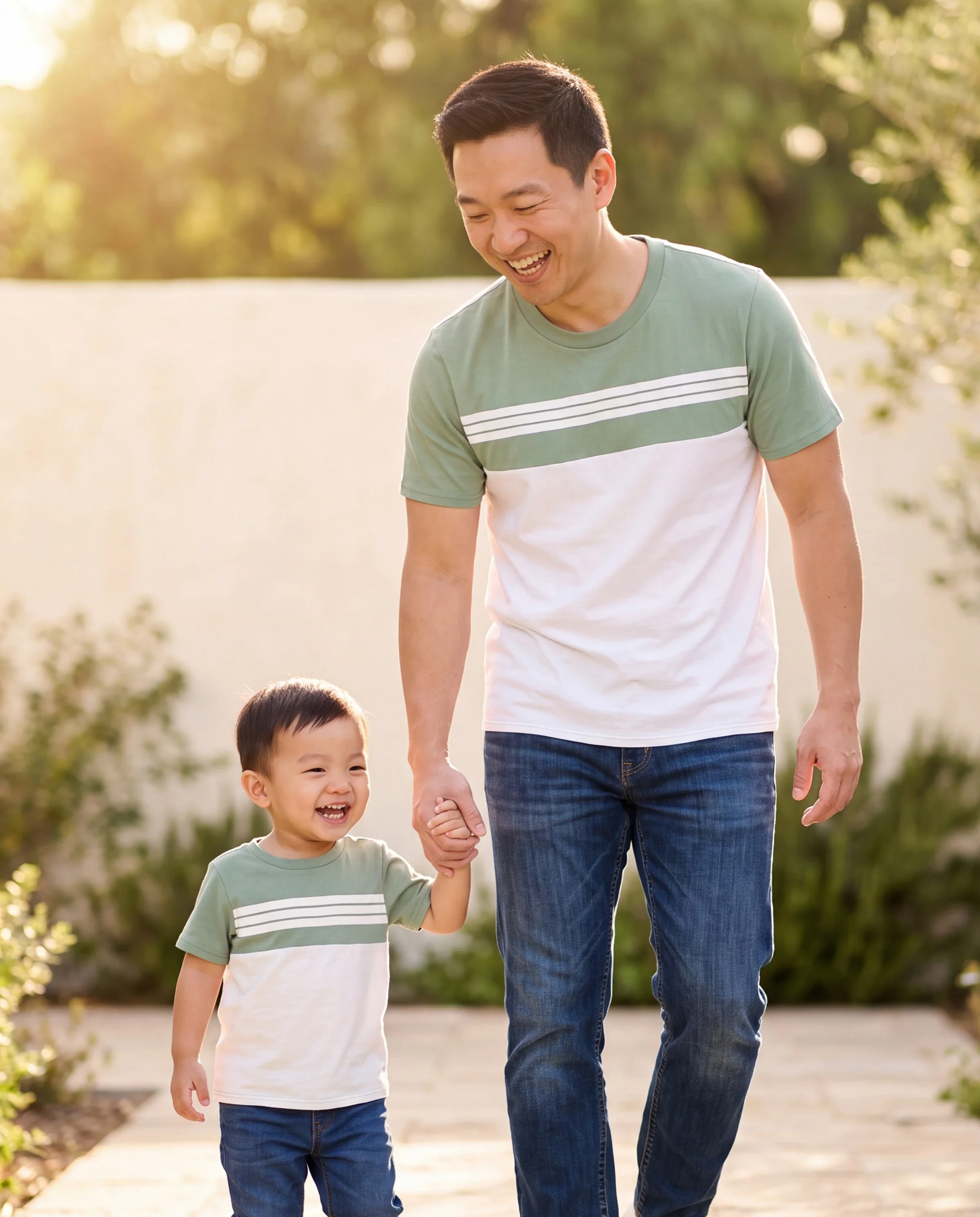 Daddy & Son Elegant Broken Flower Matching T-Shirt Outfits for Family, Medium Thickness Green - Image 8