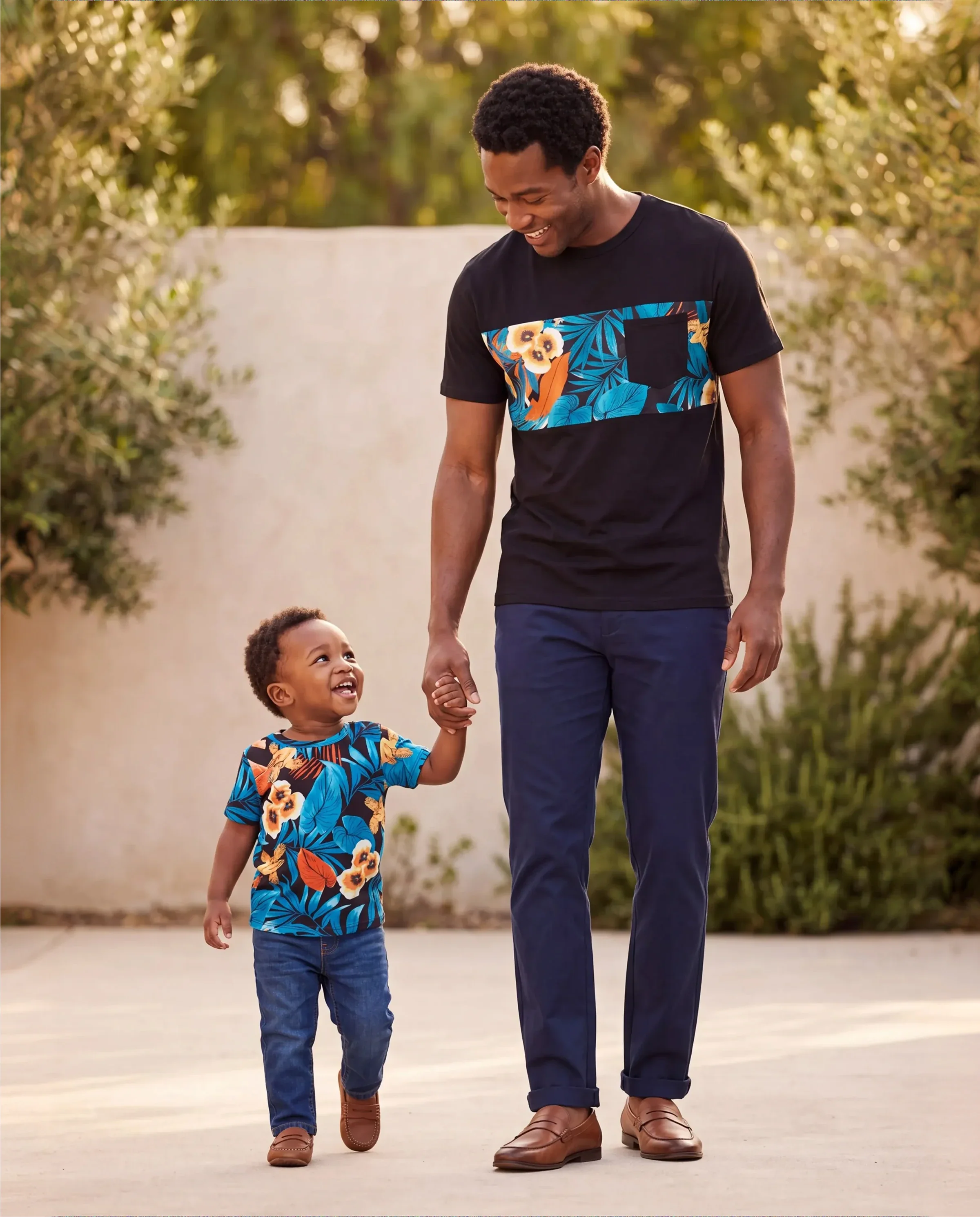 Daddy & Son Floral Panel T-shirt Sets Black - Image 8
