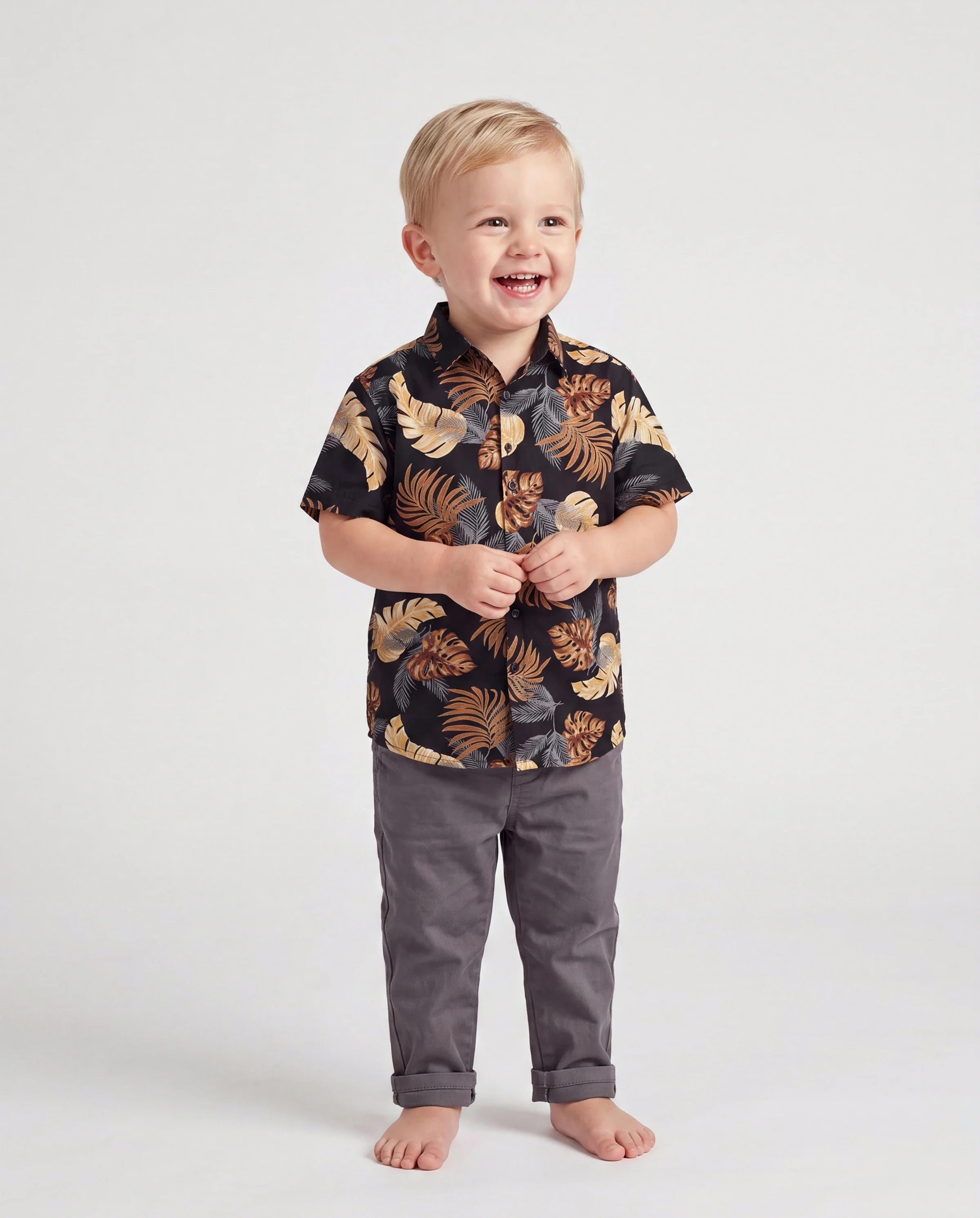 Daddy & Son Floral Print Beach Wear Short-sleeve Shirt Set for Summer Vacation Family Looks Black+White - Image 3