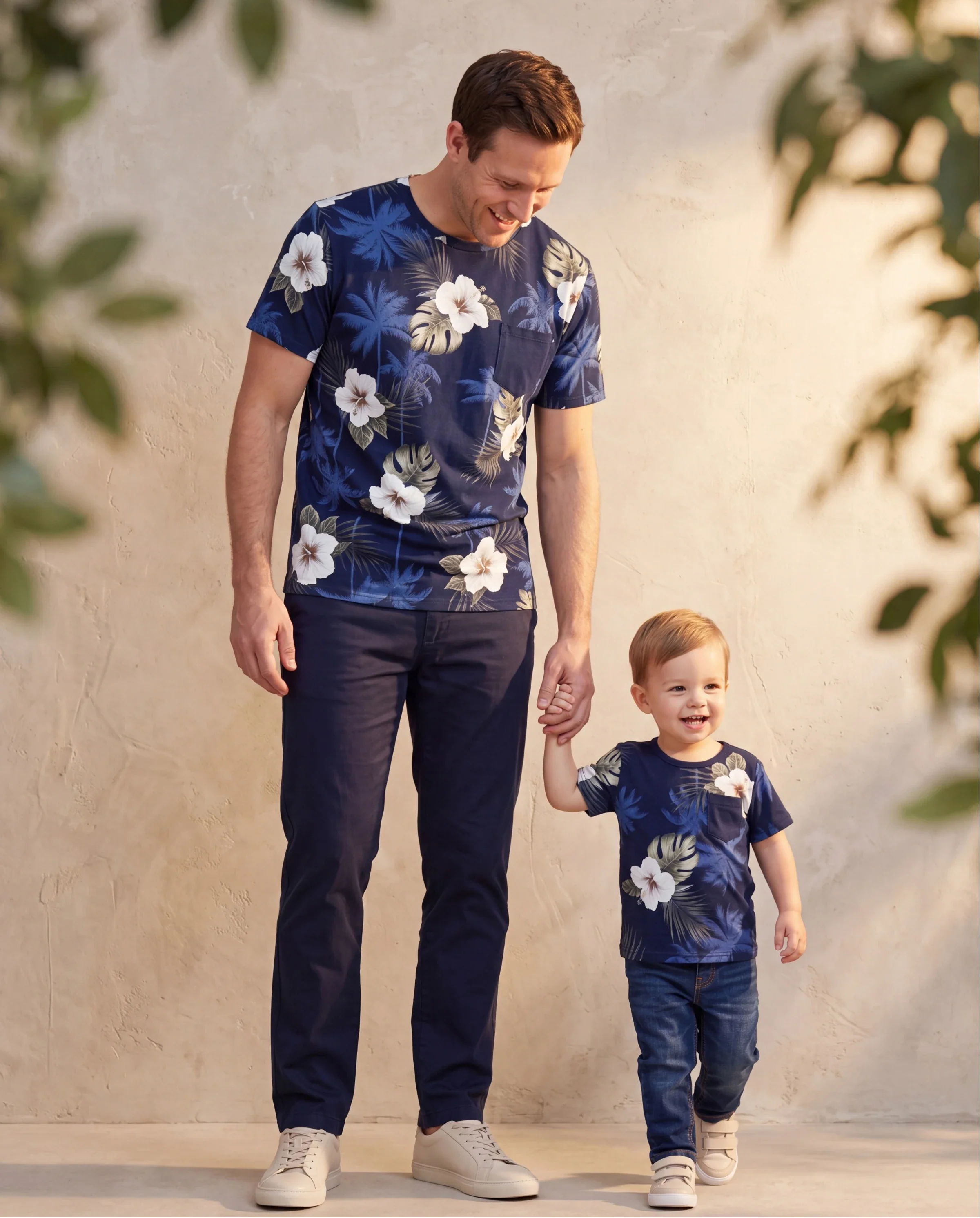 Daddy & Son Floral Print Cotton Top Short-sleeve Shirt Deep Blue - Image 8