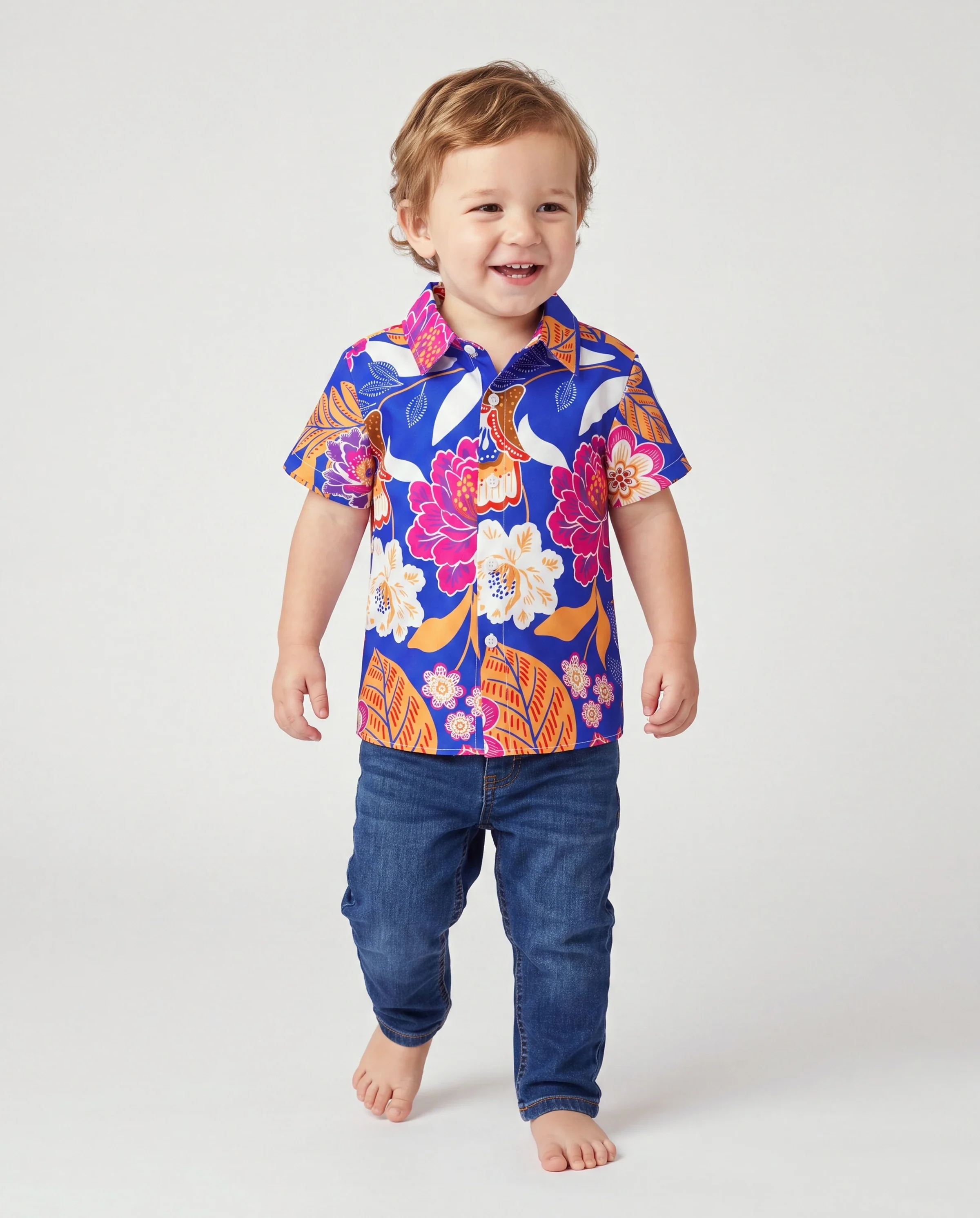 Daddy & Son Hawaiian Outfits Tropical Floral Print Vacation Clothes Short-sleeve Shirts Summer Beachwear Set Navy - Image 3