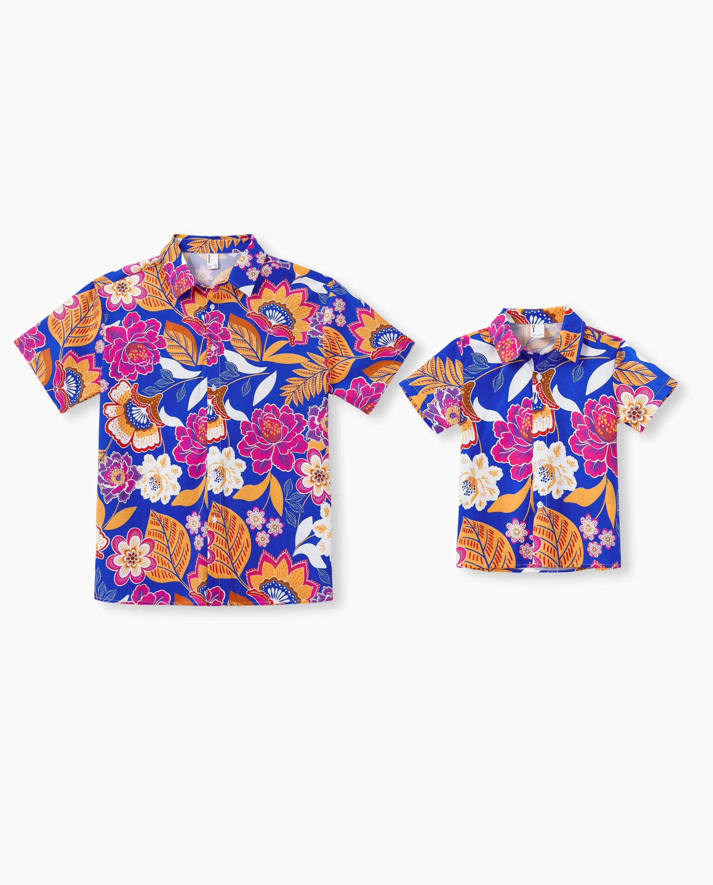 Daddy & Son Hawaiian Outfits Tropical Floral Print Vacation Clothes Short-sleeve Shirts Summer Beachwear Set Navy - Image 7