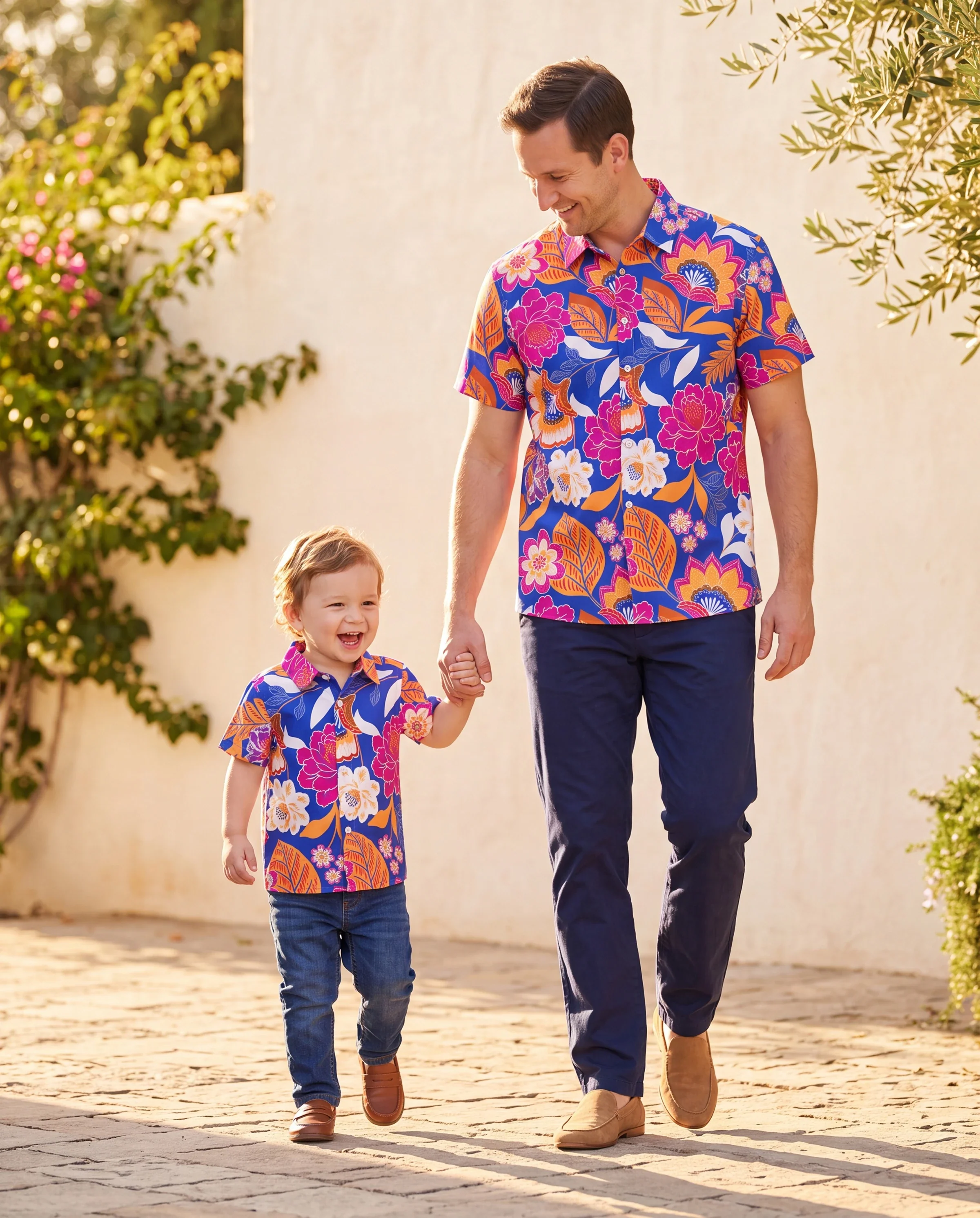 Daddy & Son Hawaiian Outfits Tropical Floral Print Vacation Clothes Short-sleeve Shirts Summer Beachwear Set Navy - Image 8