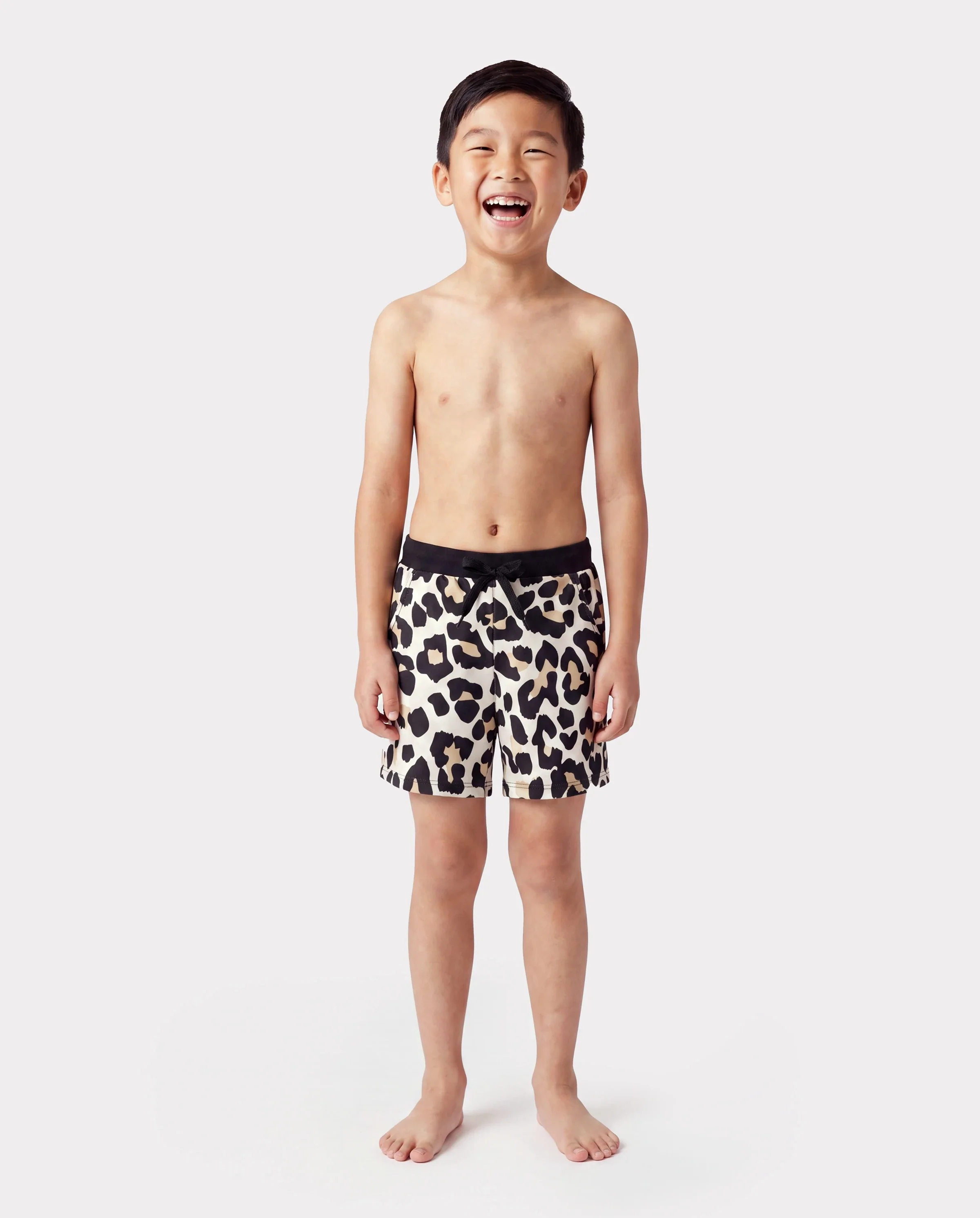 Daddy & Son Leopard Pattern Drawstring Swim Trunks Black - Image 3
