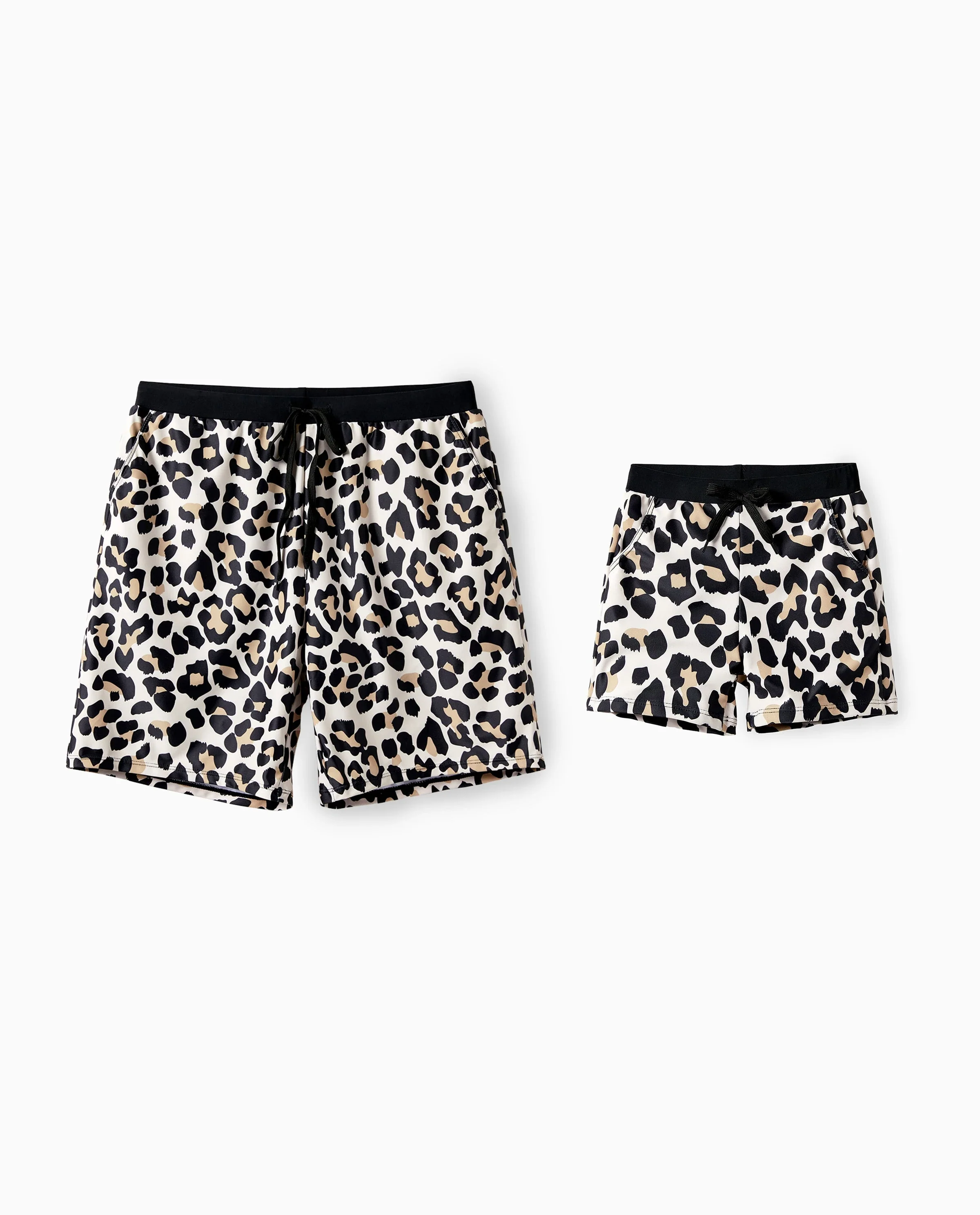 Daddy & Son Leopard Pattern Drawstring Swim Trunks Black - Image 7