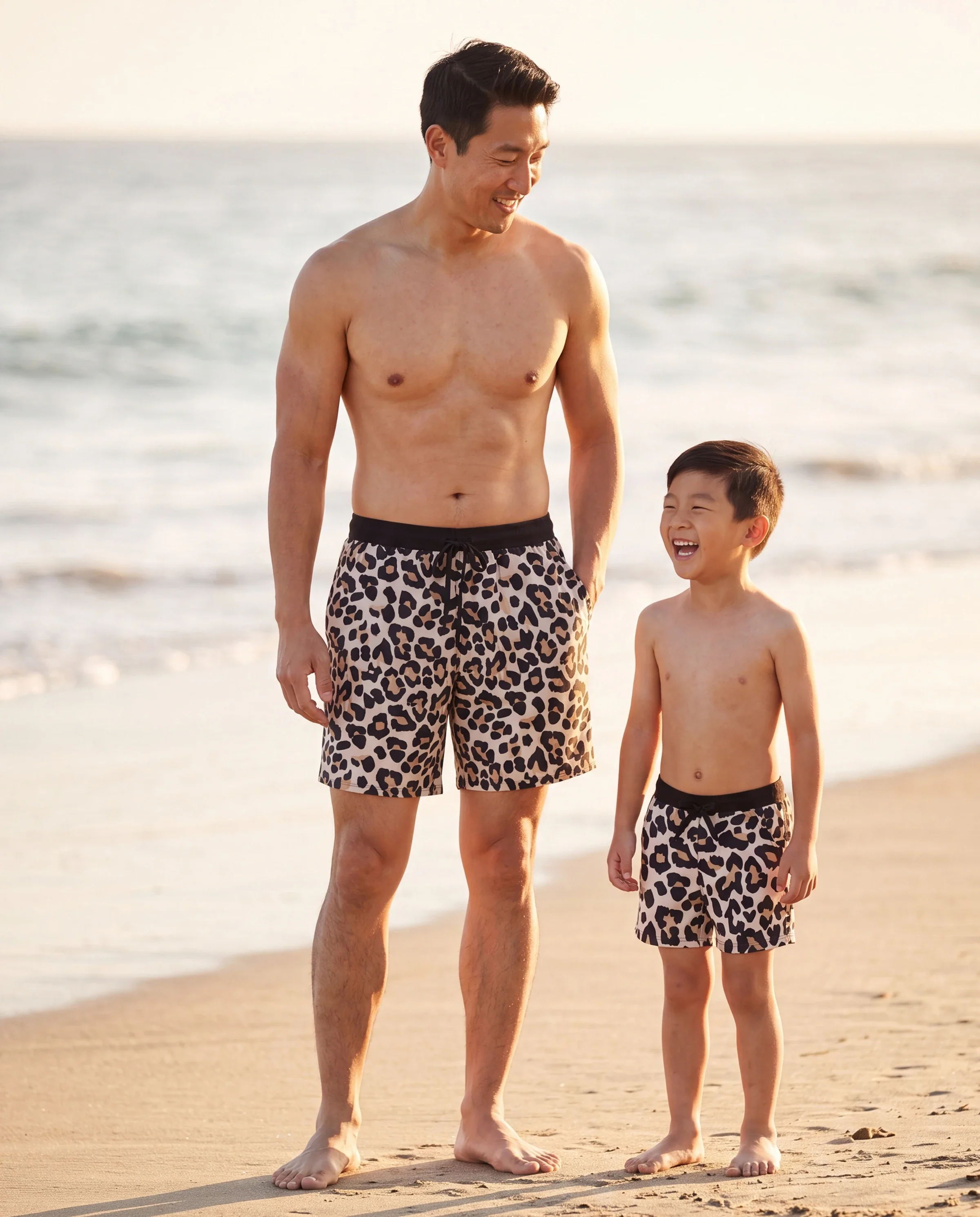 Daddy & Son Leopard Pattern Drawstring Swim Trunks Black - Image 8