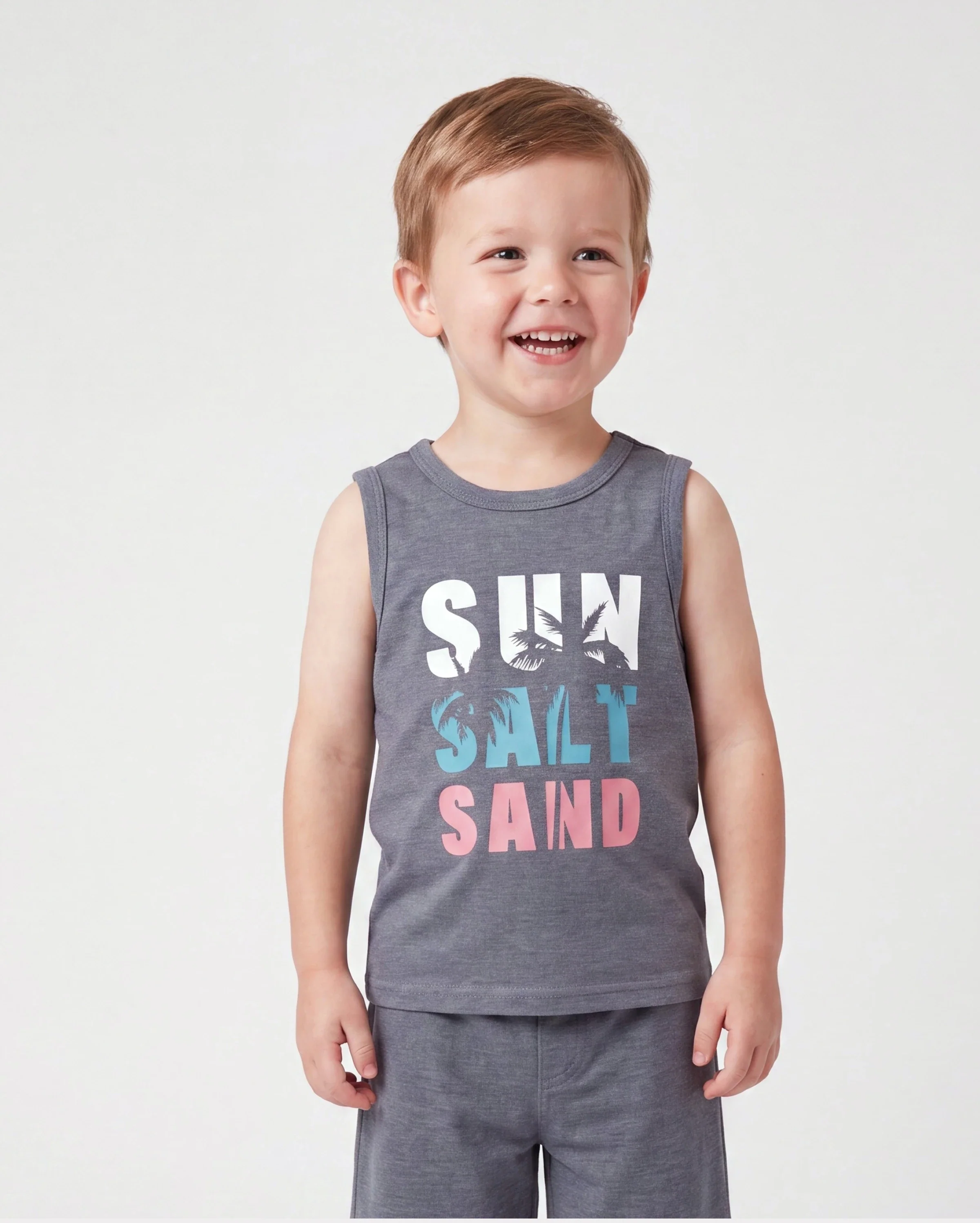 Daddy & Son Letter Print Sleeveless Tank Top Set Grey - Image 4