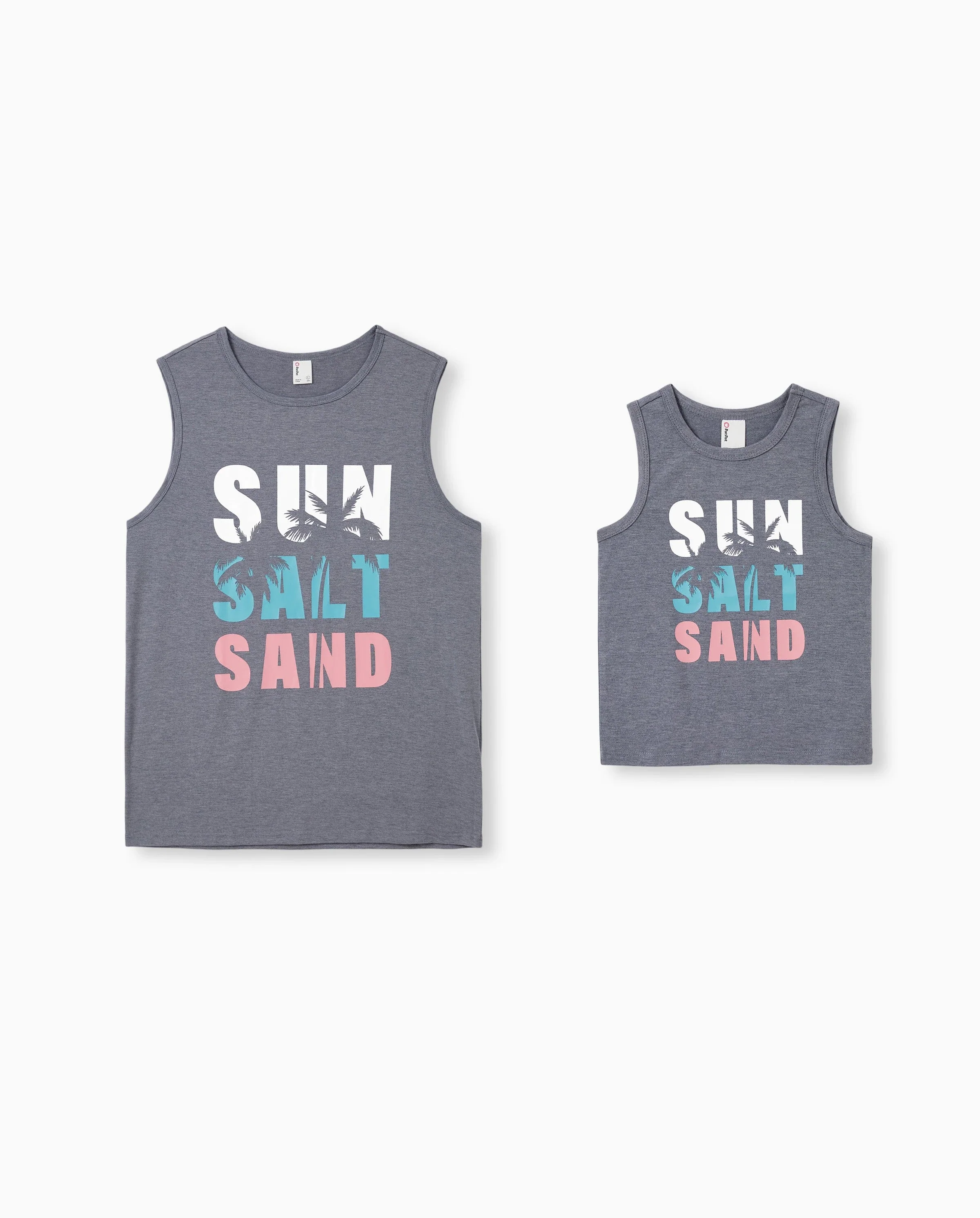 Daddy & Son Letter Print Sleeveless Tank Top Set Grey - Image 9