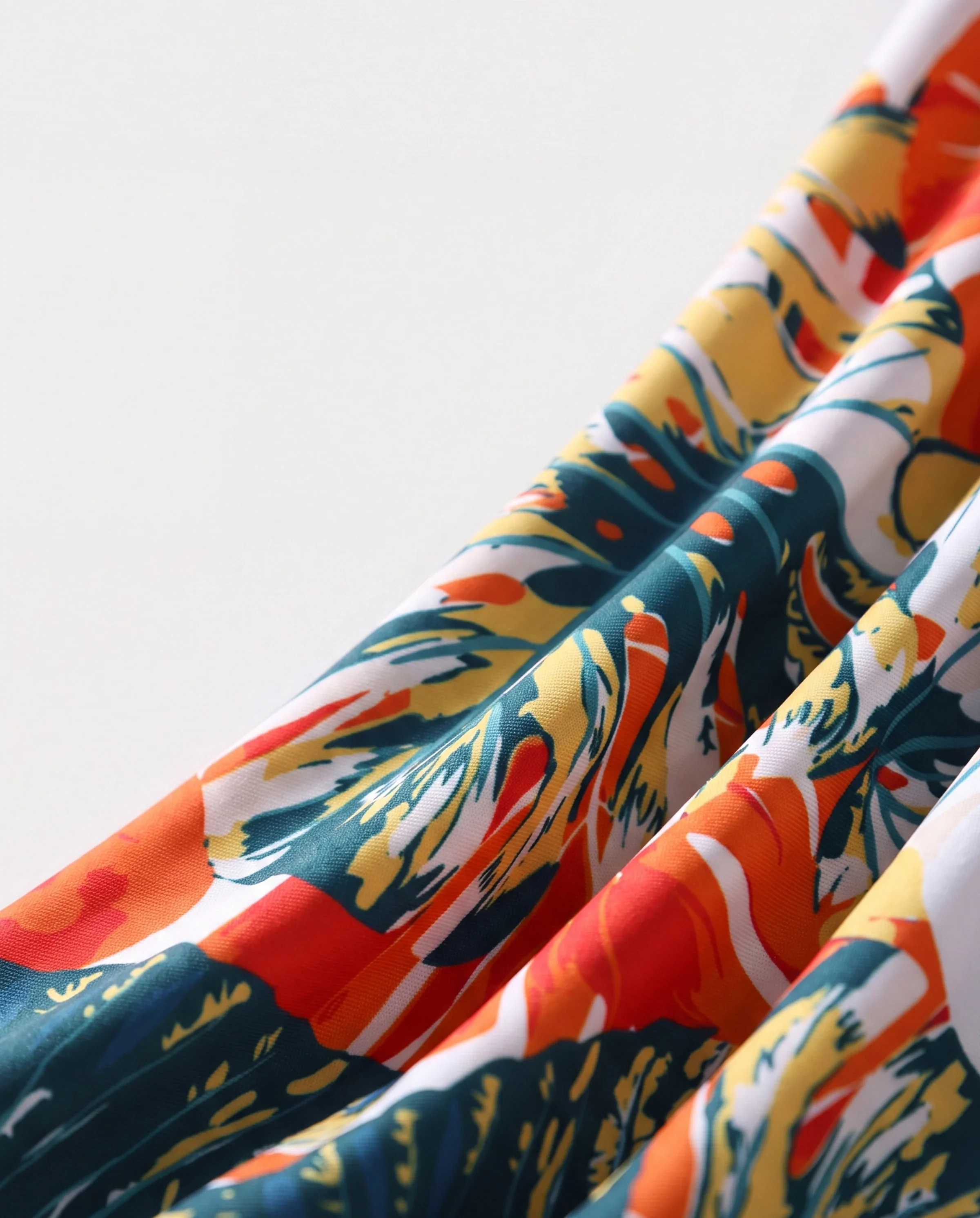 Daddy & Son Orange and All Over Tropical Plant Print Splicing Ruffle Swim Trunks Shorts Orange color - Image 4