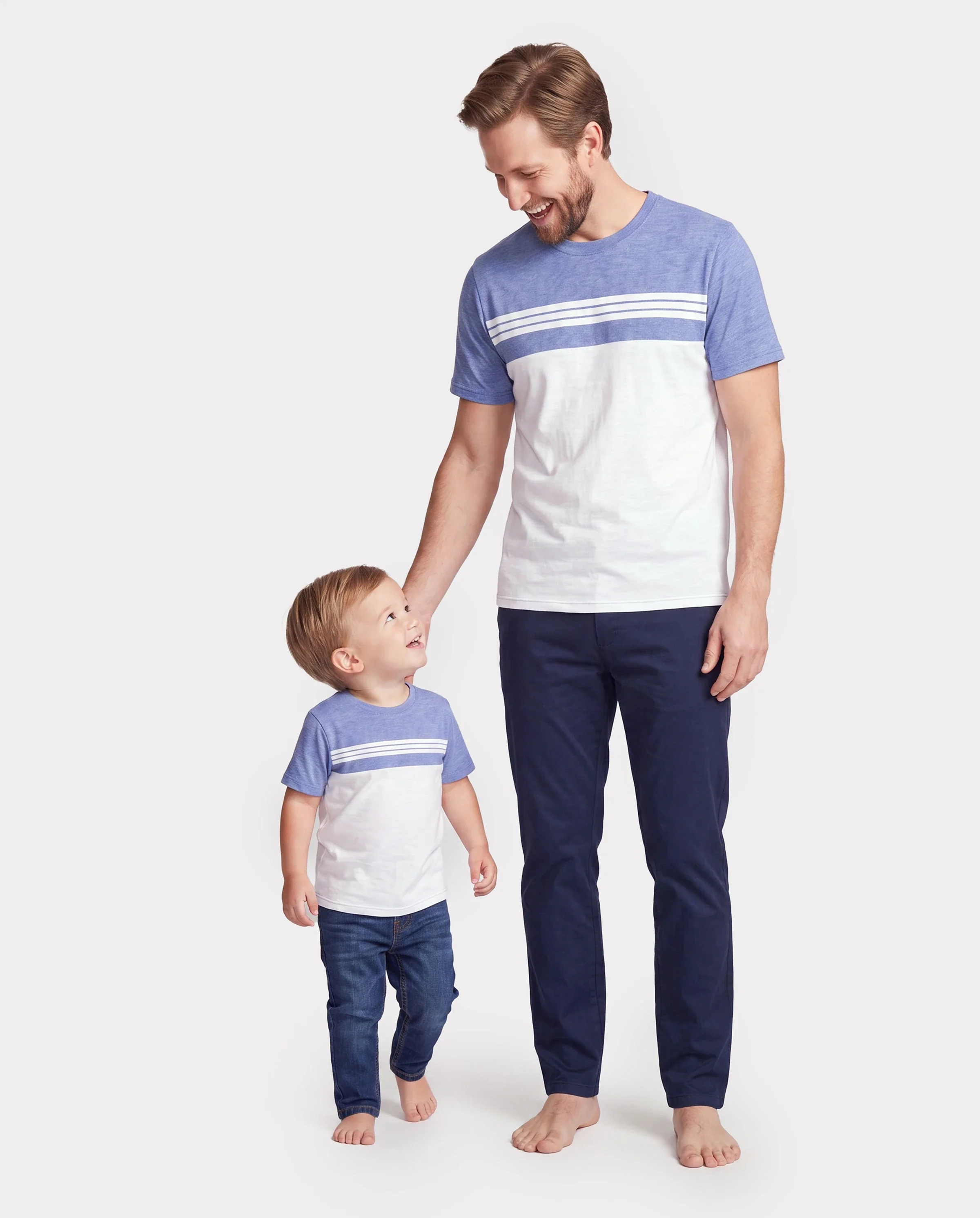 Daddy & Son Outfit: Floral Smocking Casual Suit BLUEWHITE