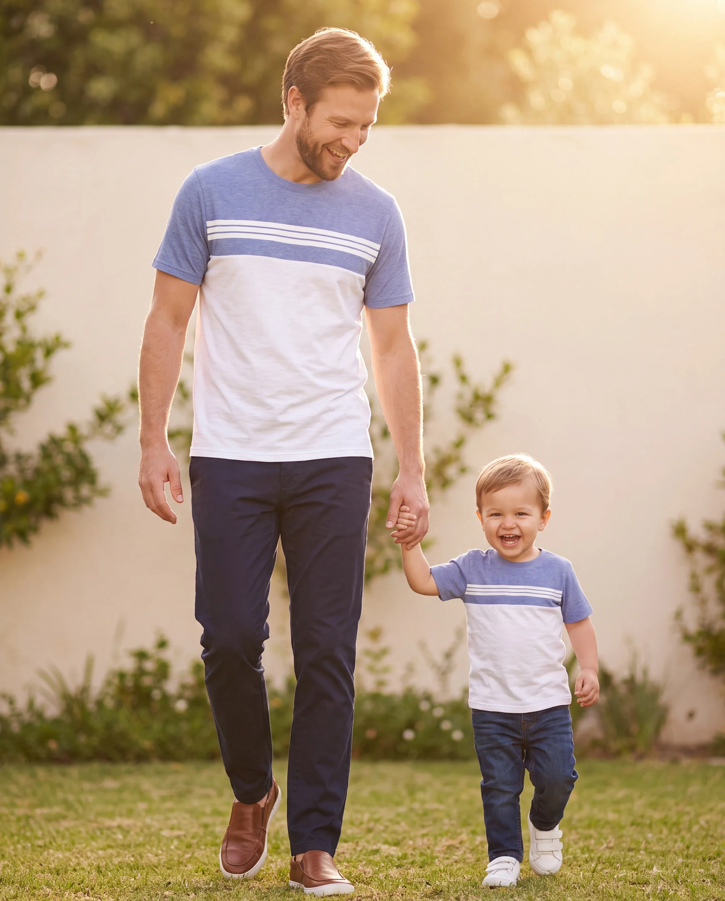 Daddy & Son Outfit: Floral Smocking Casual Suit BLUEWHITE - Image 8