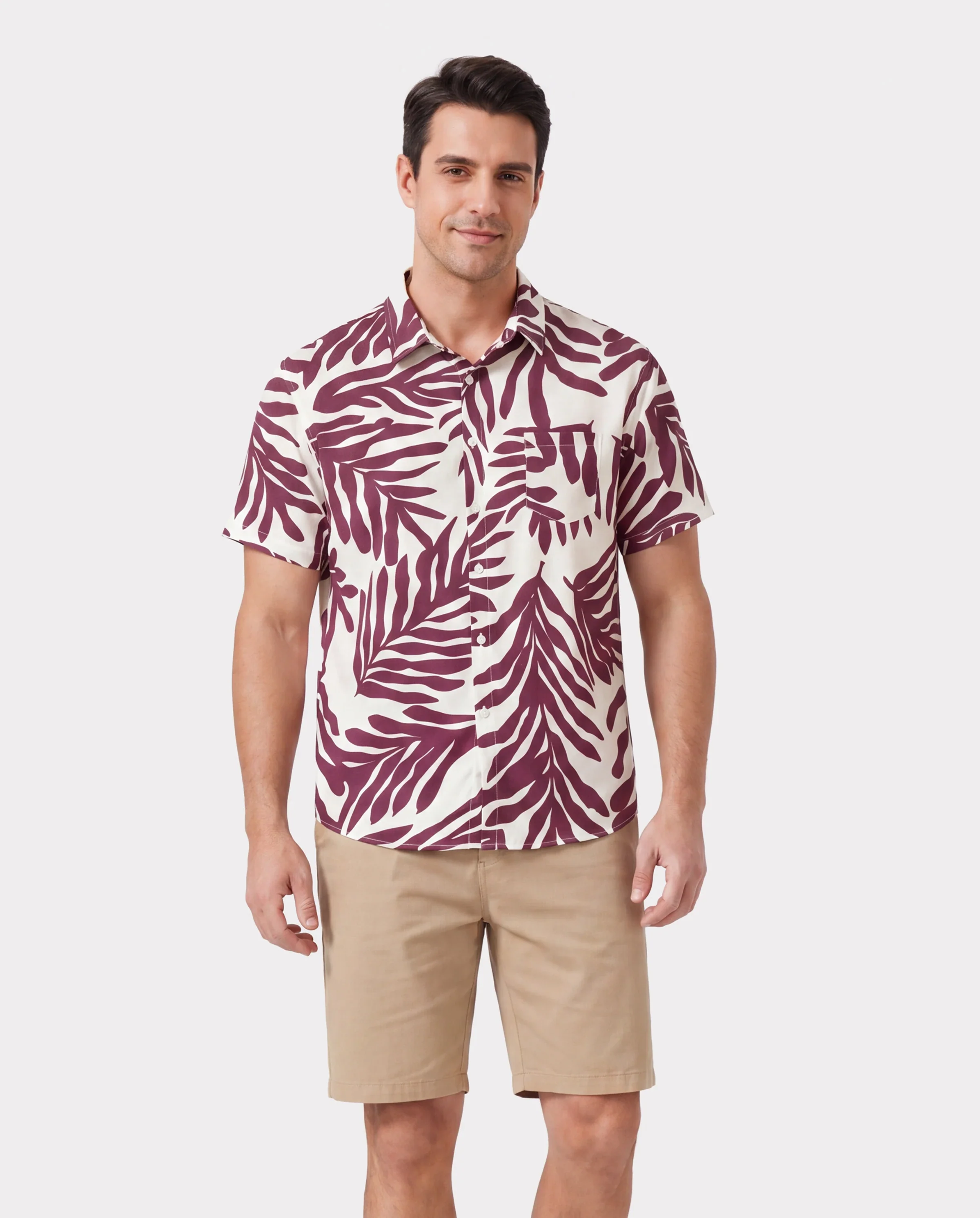 Daddy & Son Outfits Red Leaf Print Shirts for Hawaii/Cruise/Resort/Casual Wear White - Image 2