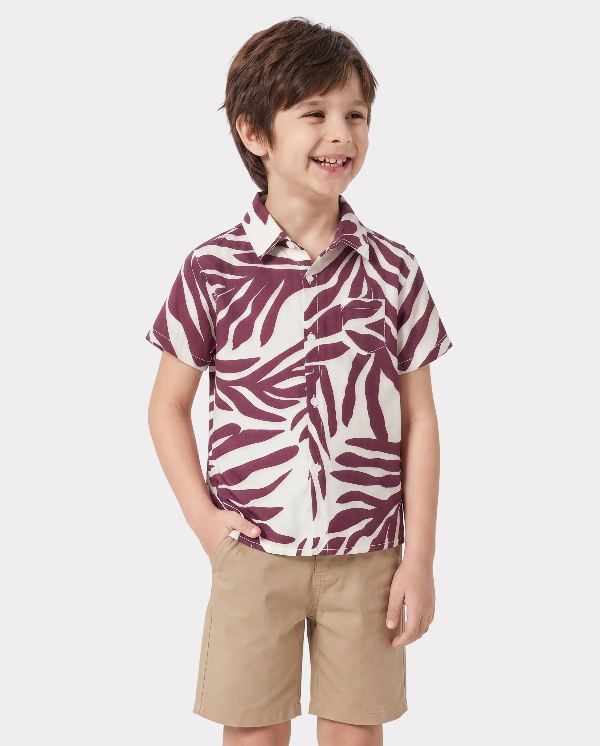 Daddy & Son Outfits Red Leaf Print Shirts for Hawaii/Cruise/Resort/Casual Wear White - Image 3