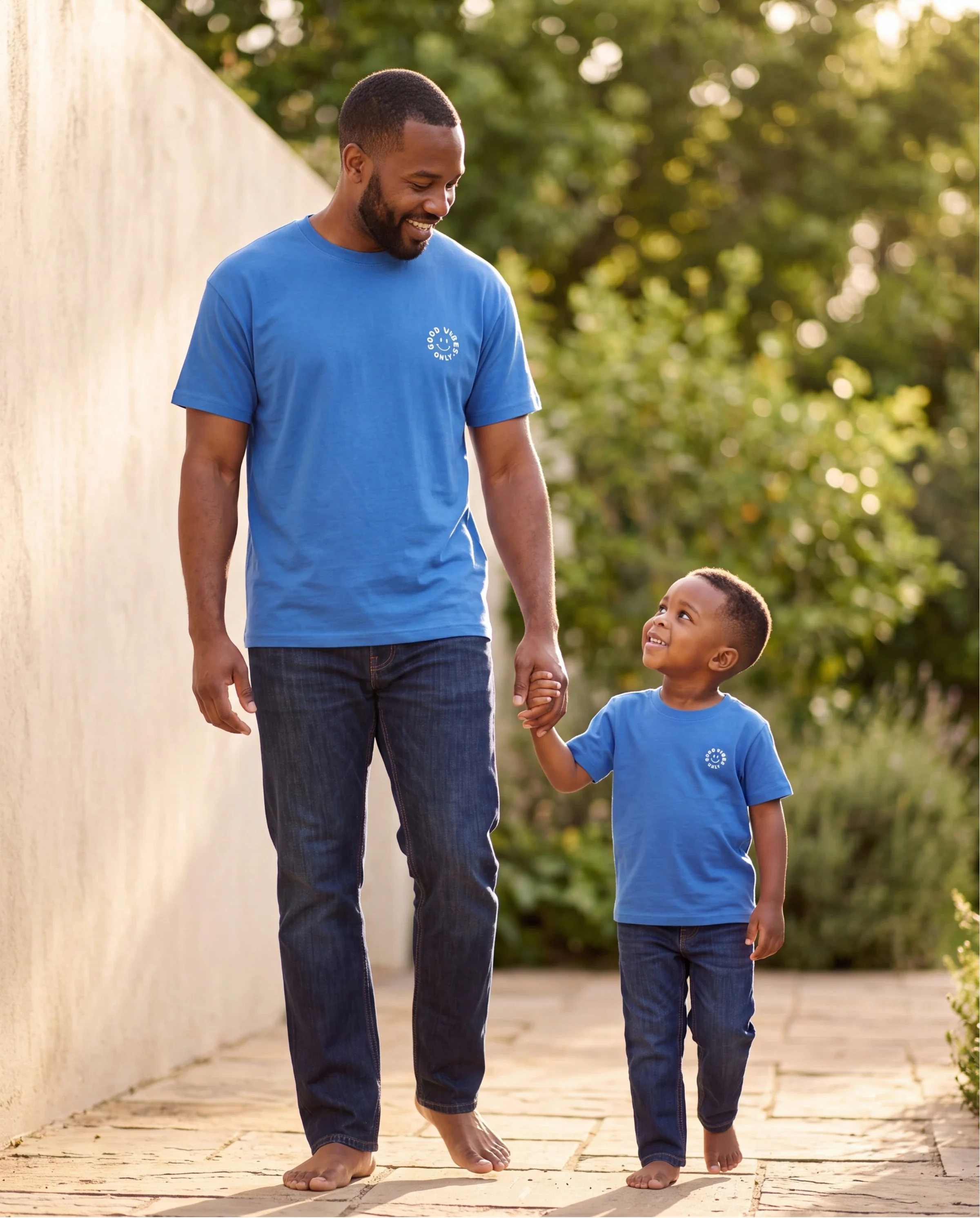 Daddy & Son Outfits Set Floral Sleeveless Dress or Short-sleeve T-shirt Blue - Image 8