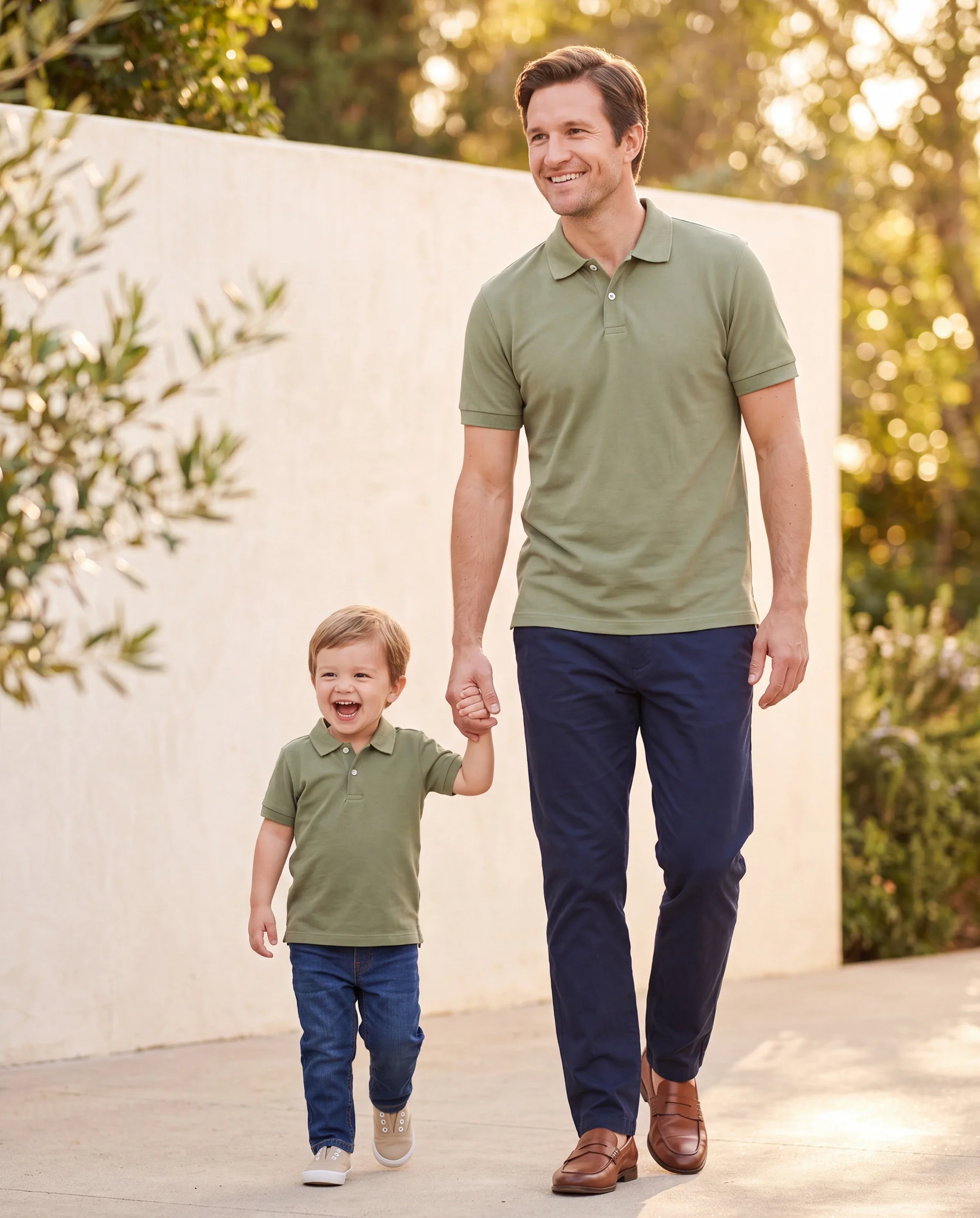 Daddy & Son Polo Collar Short-sleeve Shirt or V-neck Strappy Mesh Dress Green - Image 8