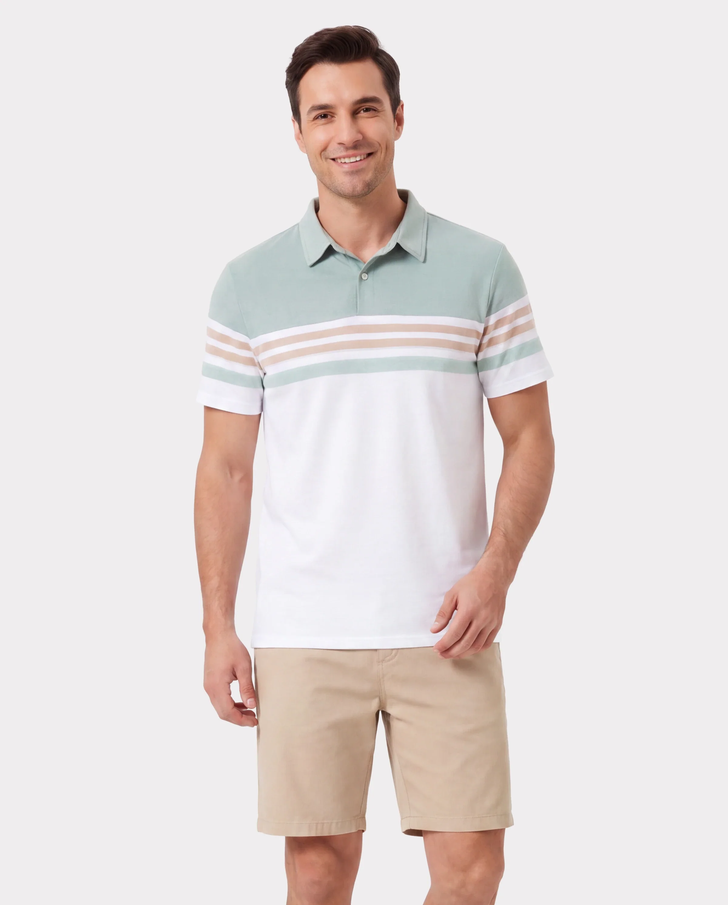 Daddy & Son Sets Green Striped Polo Shirt Light Green - Image 2