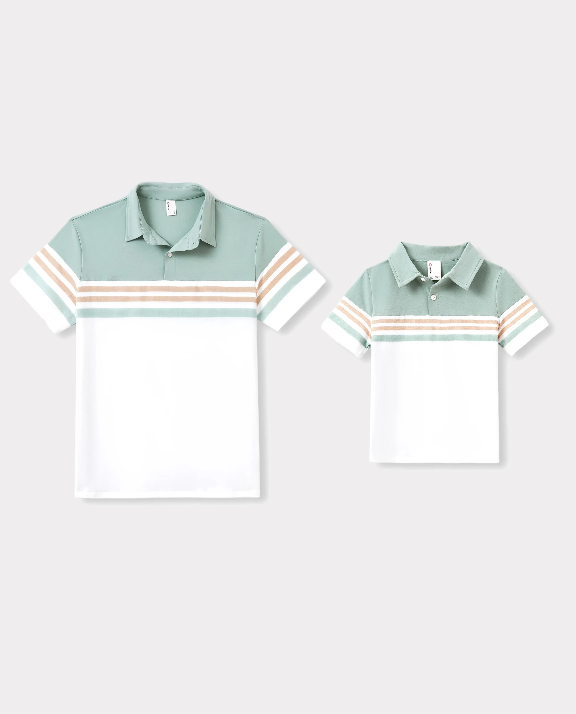 Daddy & Son Sets Green Striped Polo Shirt Light Green - Image 7