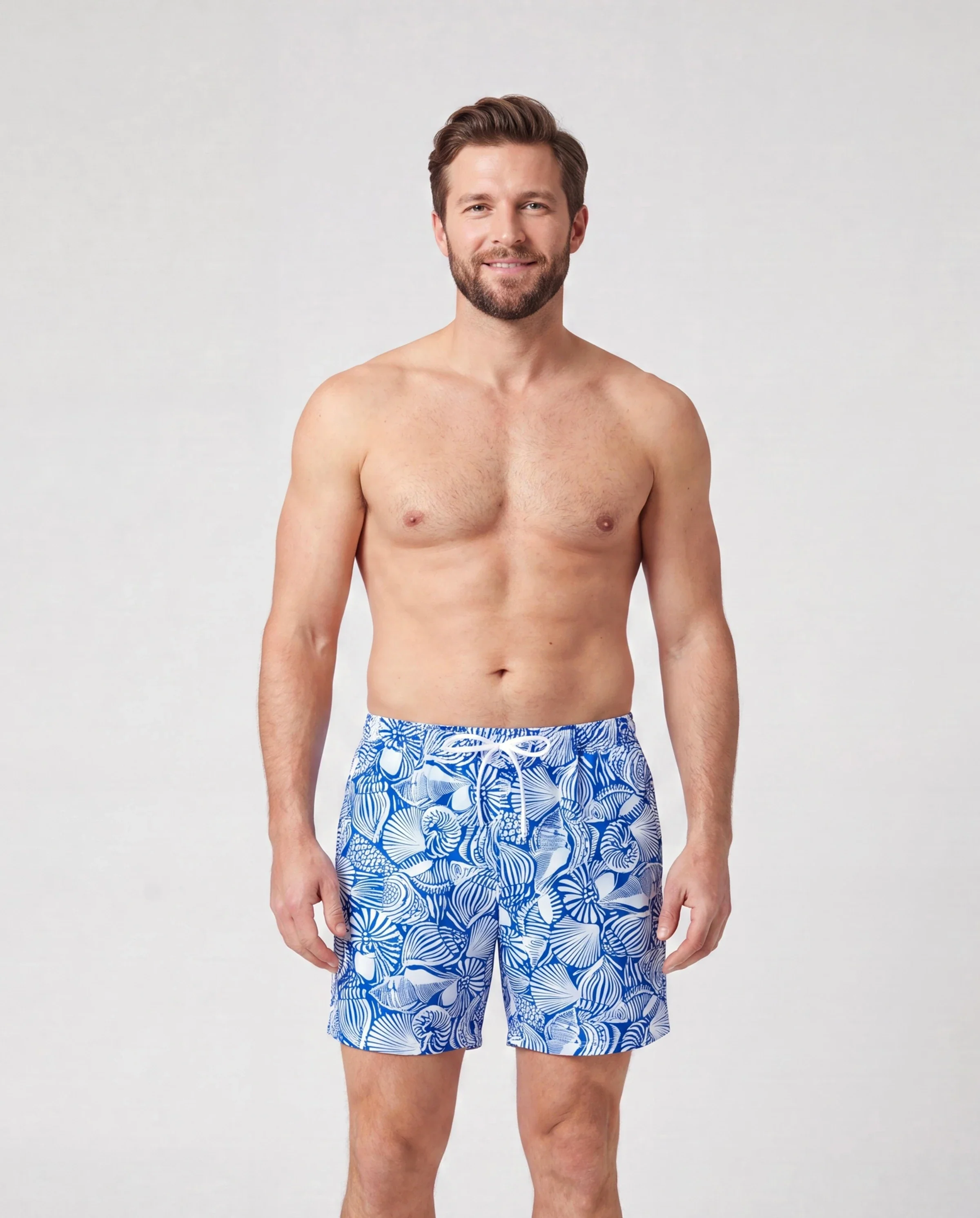 Daddy & Son Shell Print Swimwear Floral two-piece Bikini & Swim Shorts Set for Mom, Dad, & Kids, Perfect for Beach Days & Pool Parties Blue - Image 2