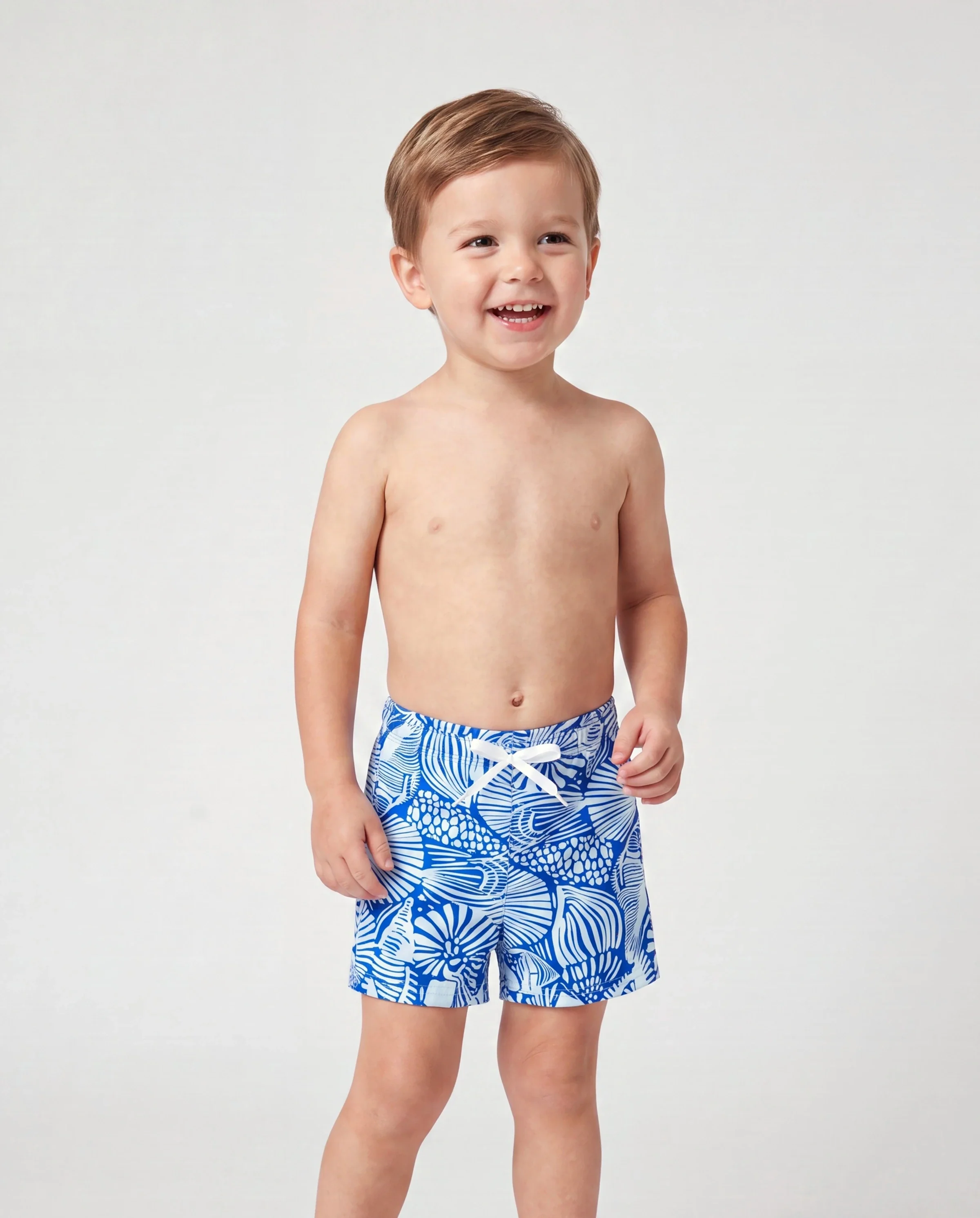 Daddy & Son Shell Print Swimwear Floral two-piece Bikini & Swim Shorts Set for Mom, Dad, & Kids, Perfect for Beach Days & Pool Parties Blue - Image 3