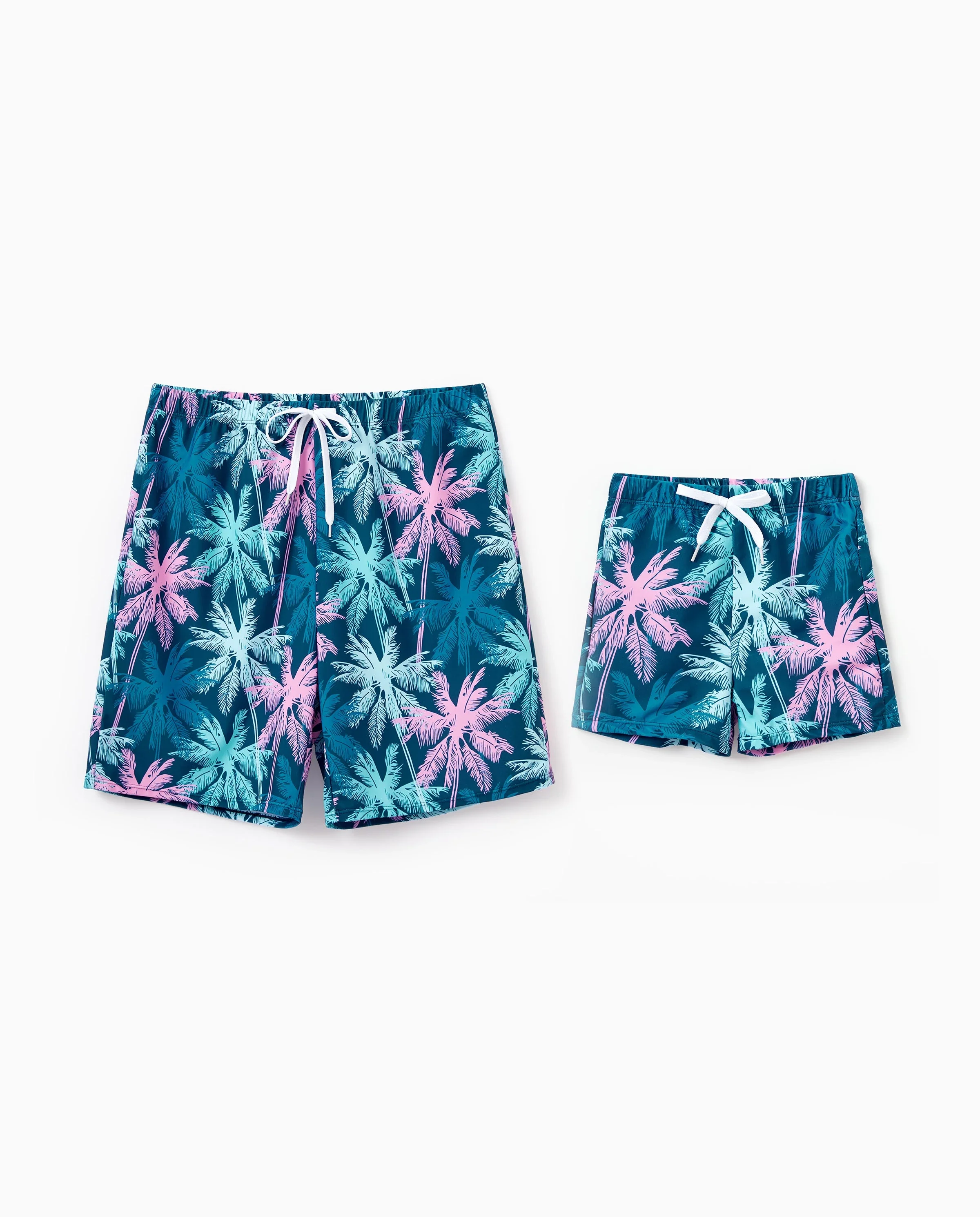 Daddy & Son Swimsuits Tropical Palm Tree Print,Daddy and Son Swim Trunks Set, Beach Vacation Swimwear Turquoise - Image 7