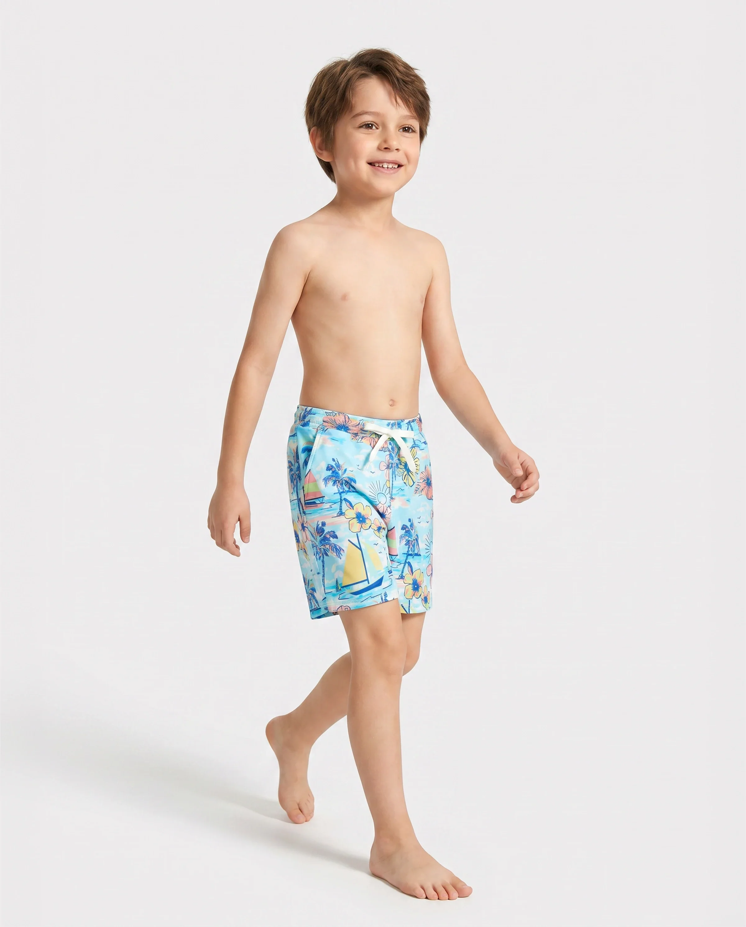 Daddy & Son Swimwear Tropical Print,Daddy & Son Swim Trunks Set for Summer Beach Vacation Light Blue - Image 3