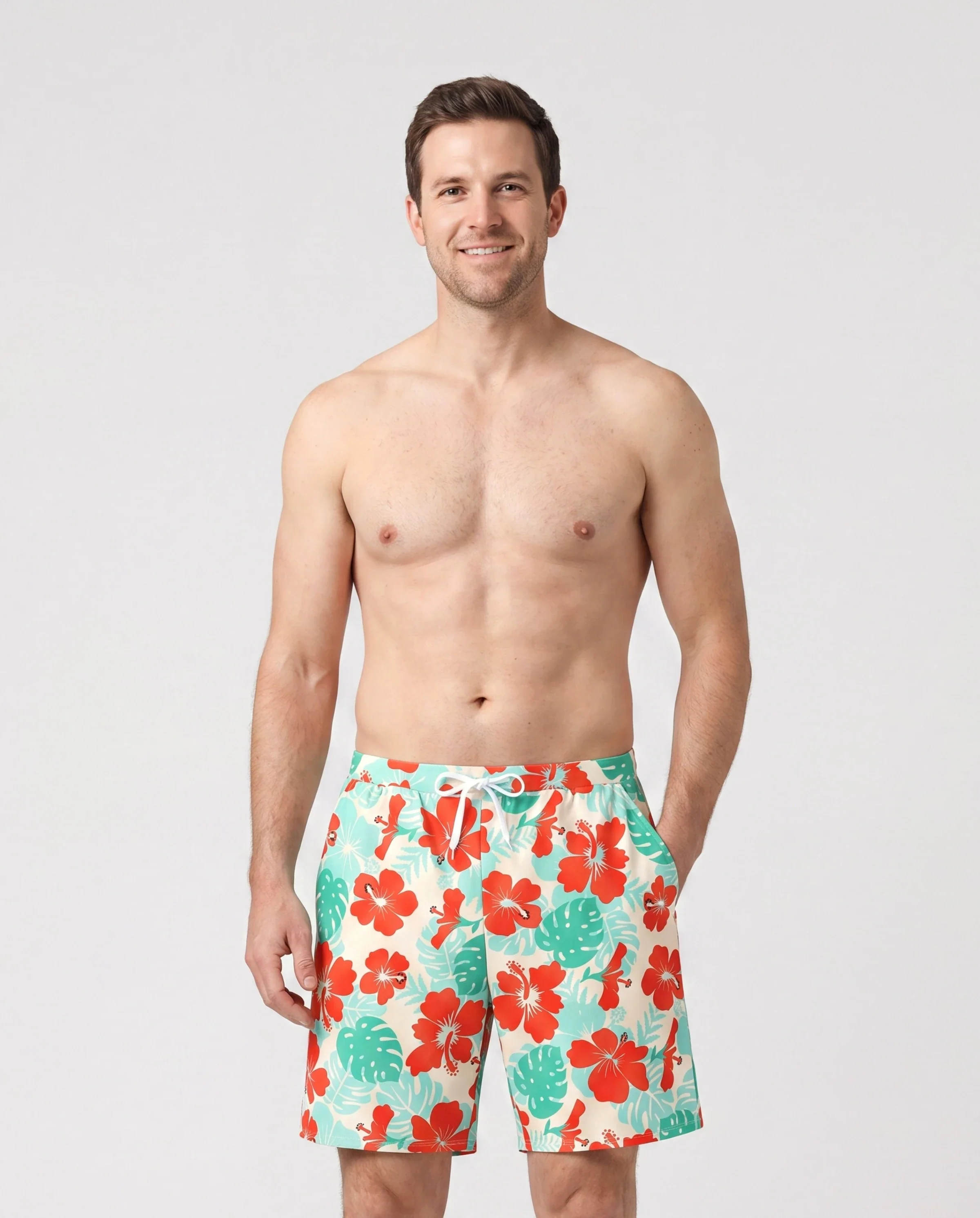 Daddy & Son Tropical Floral Print Swim Trunk or Ruffle Trim Bikini with Optional Beach Cover-Up Dress Orange - Image 3