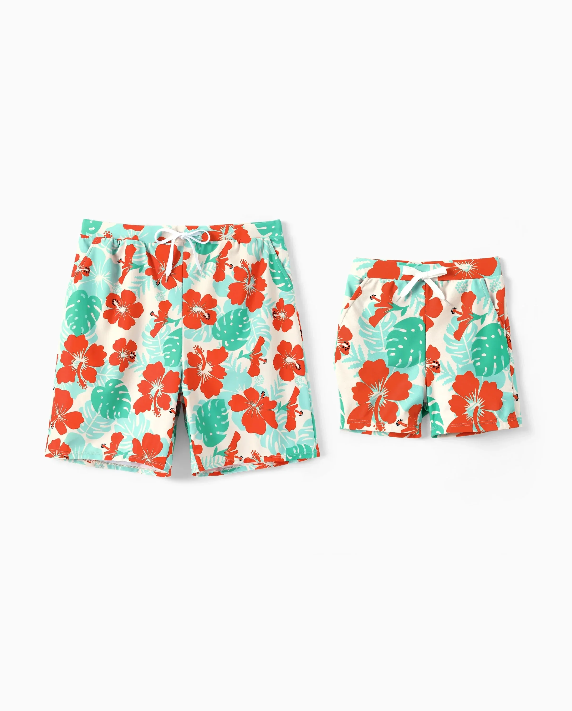 Daddy & Son Tropical Floral Print Swim Trunk or Ruffle Trim Bikini with Optional Beach Cover-Up Dress Orange - Image 7
