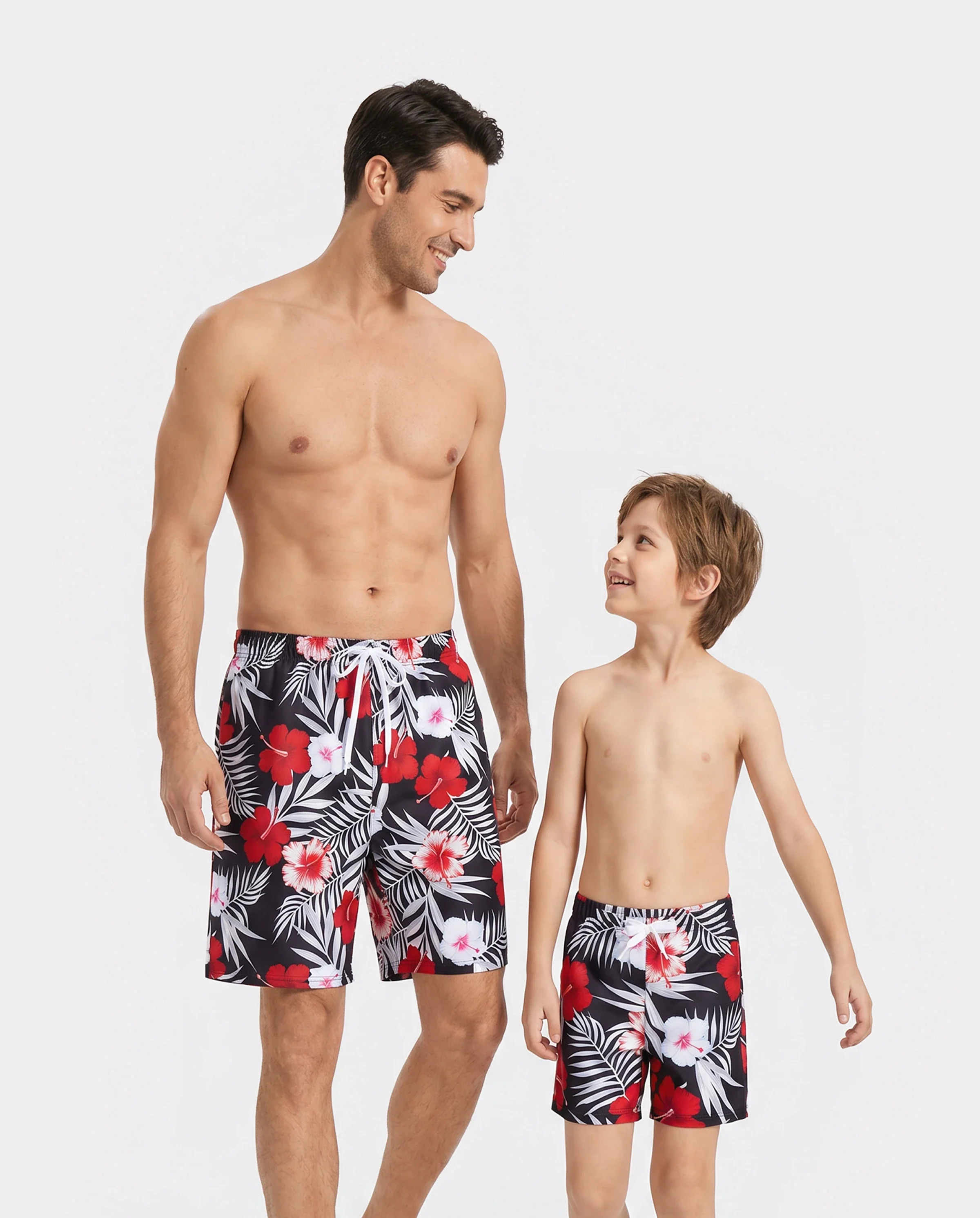 Daddy & Son Tropical Floral Swim Trunk Black